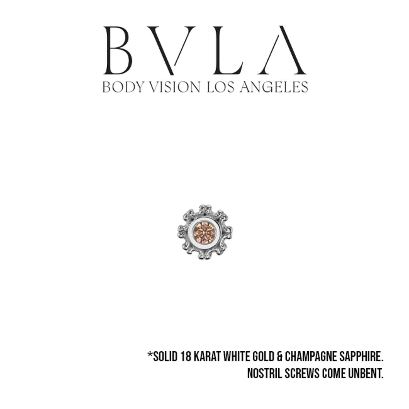 BVLA BVLA 18g white gold 3.5 "Firenze" nostril screw with 1.5 champagne sapphire.