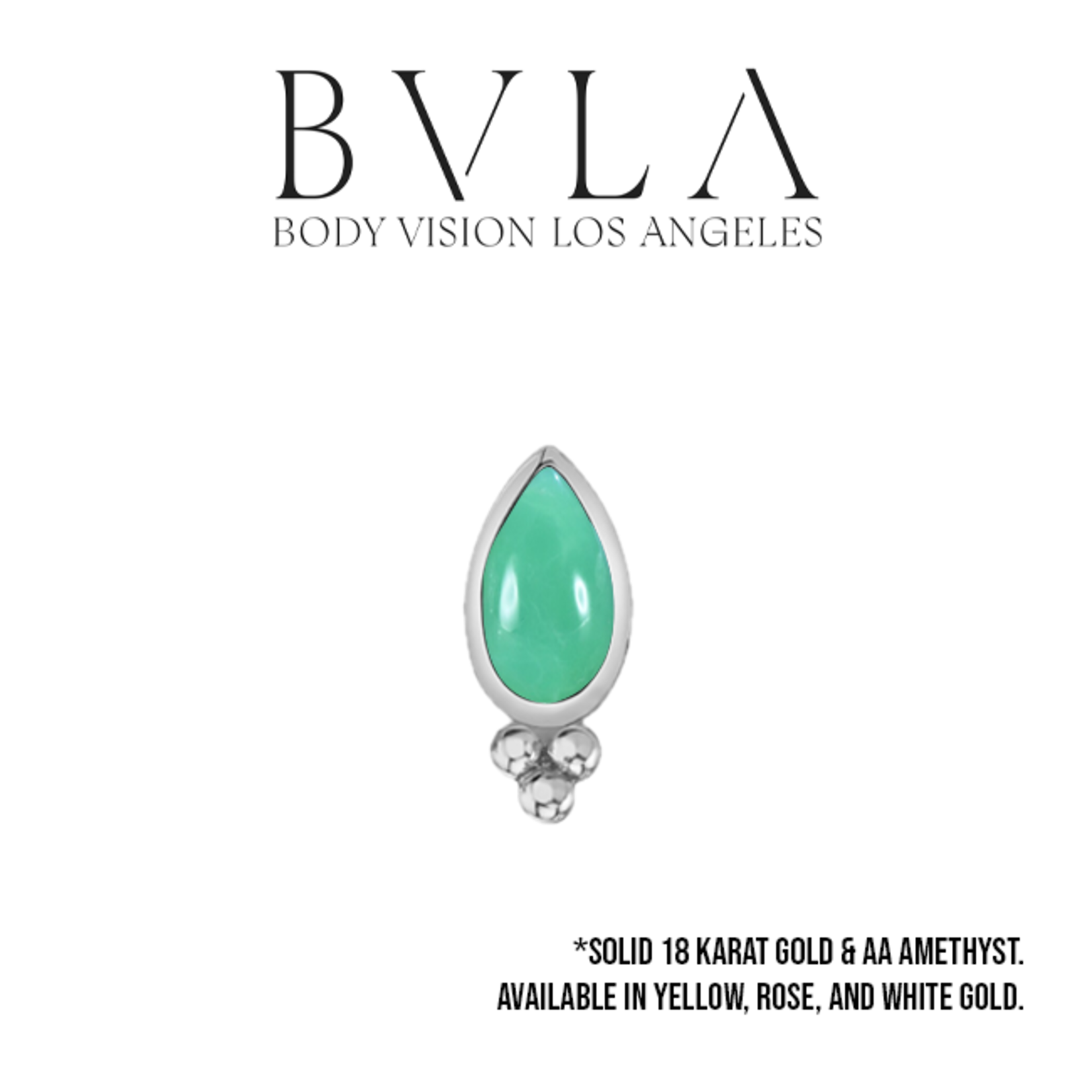BVLA BVLA white gold "Beaded pear bezel" threaded end with chrysoprase