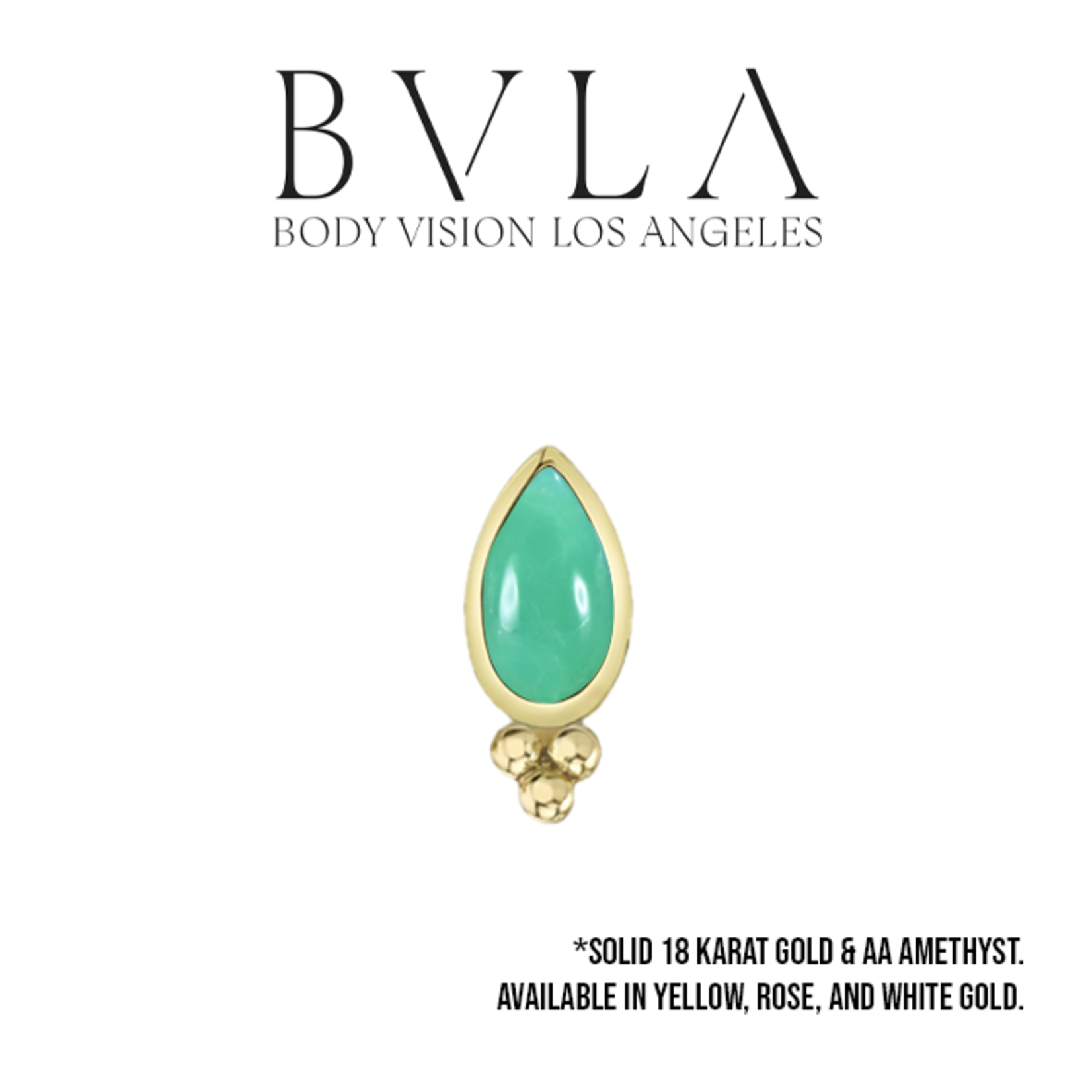 BVLA BVLA white gold "Beaded pear bezel" threaded end with chrysoprase