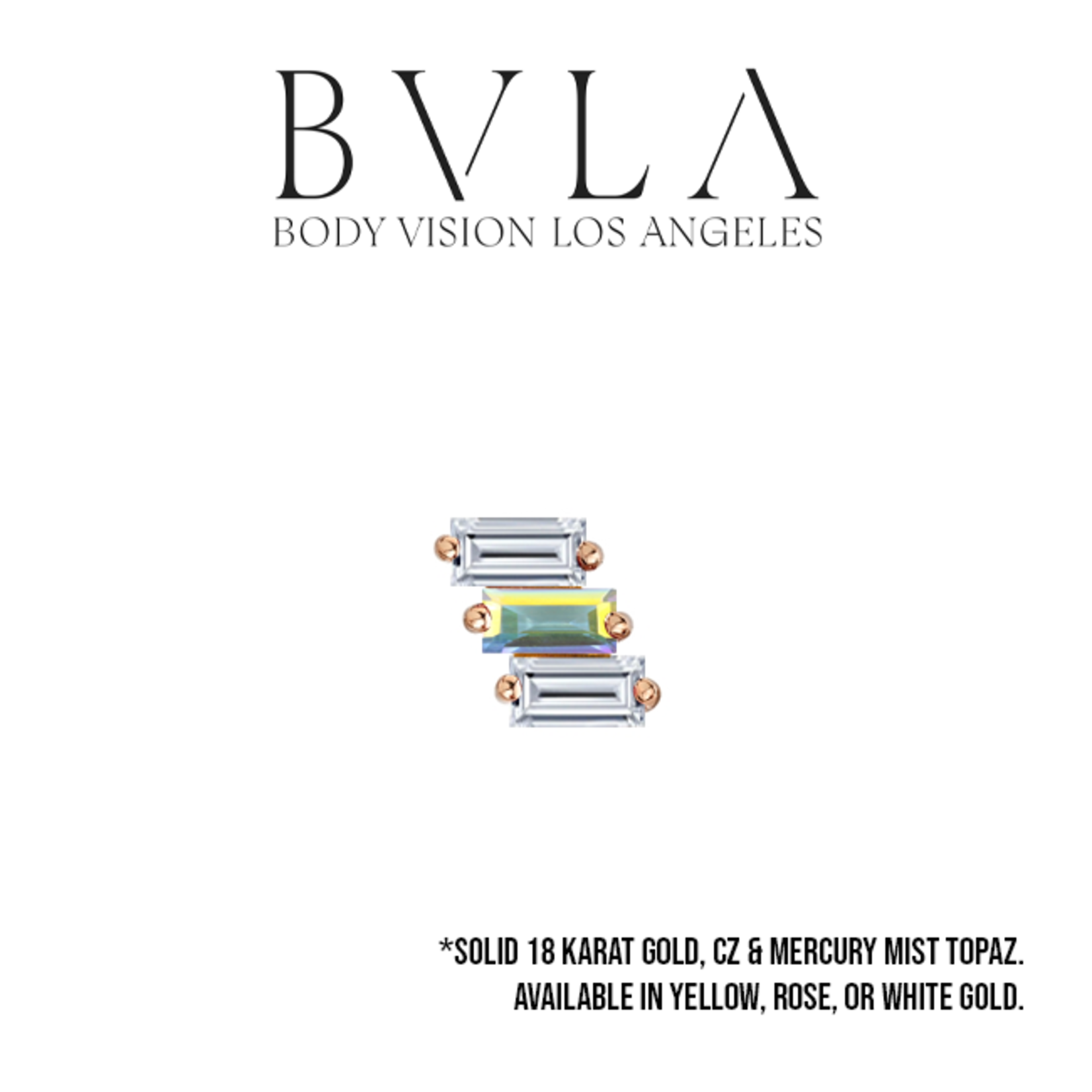 BVLA BVLA "Liara 3" threaded end with 2x 3x1.5 CZ baguette and 1x 3x1.5 mystic topaz baguette