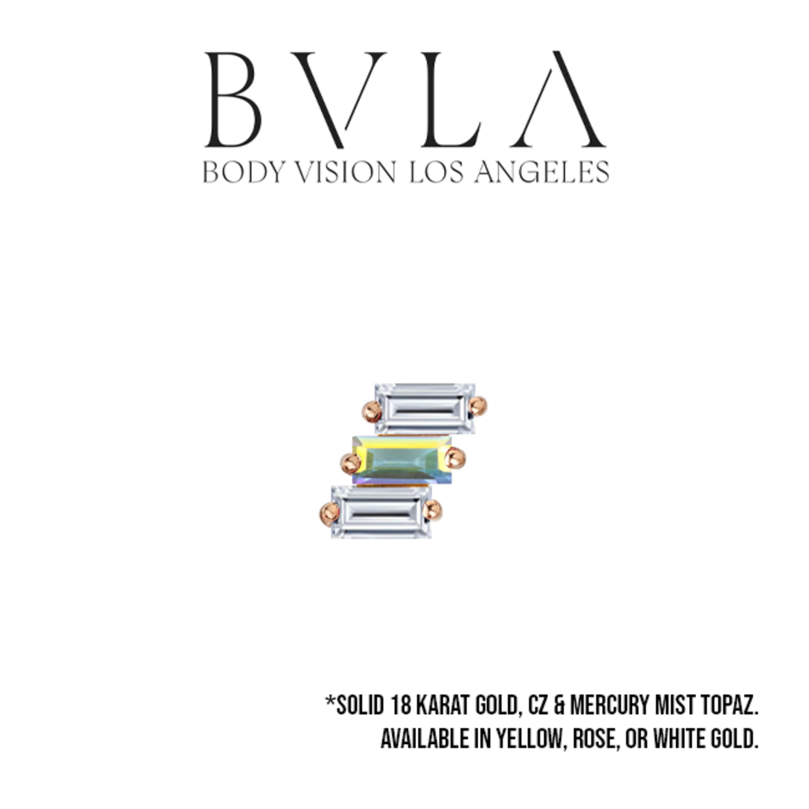 BVLA BVLA "Liara 3" threaded end with 2x 3x1.5 CZ baguette and 1x 3x1.5 mystic topaz baguette
