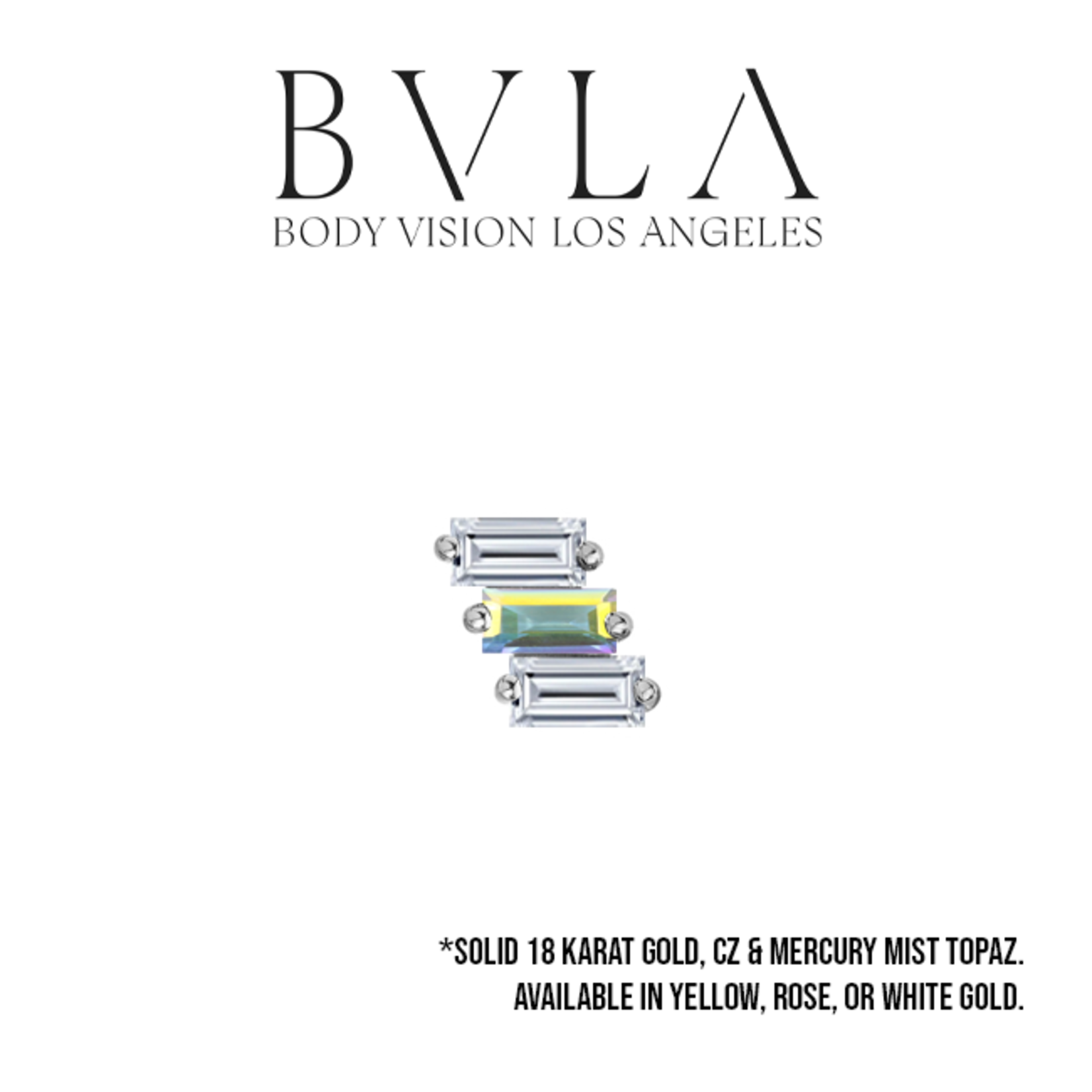 BVLA BVLA "Liara 3" threaded end with 2x 3x1.5 CZ baguette and 1x 3x1.5 mystic topaz baguette