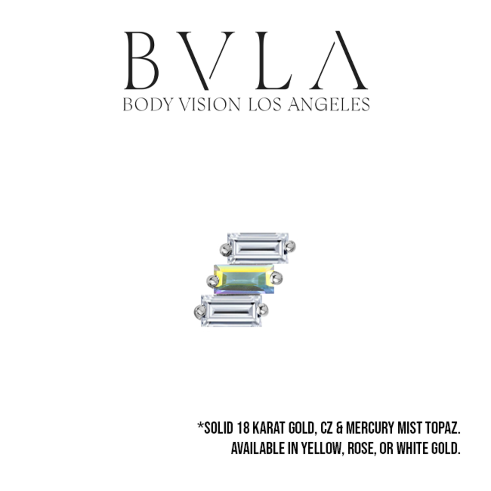BVLA BVLA "Liara 3" threaded end with 2x 3x1.5 CZ baguette and 1x 3x1.5 mystic topaz baguette