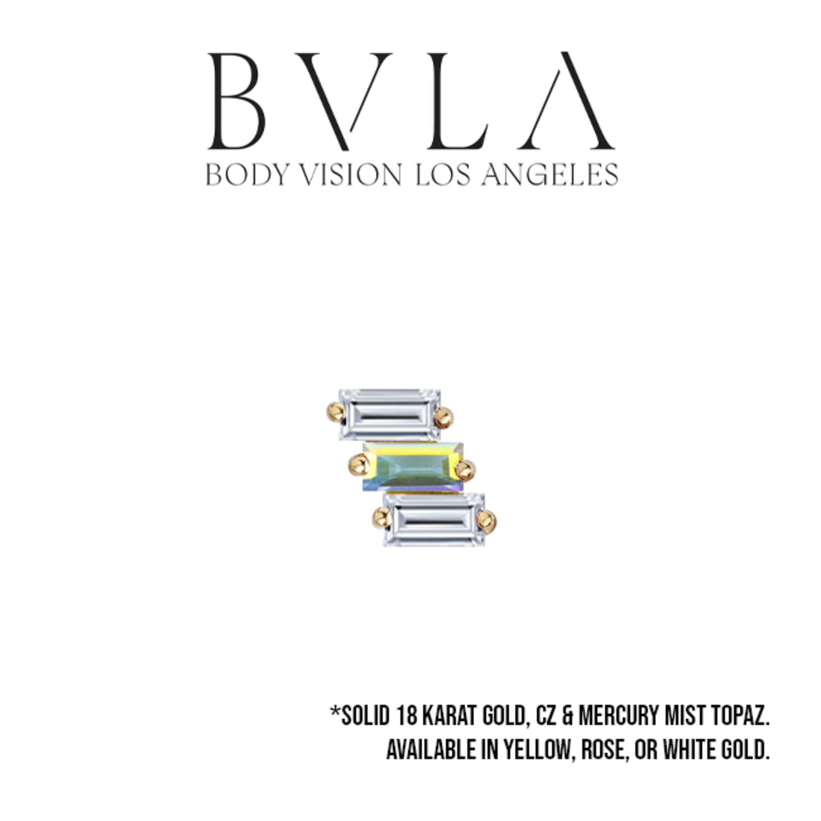 BVLA BVLA "Liara 3" threaded end with 2x 3x1.5 CZ baguette and 1x 3x1.5 mystic topaz baguette
