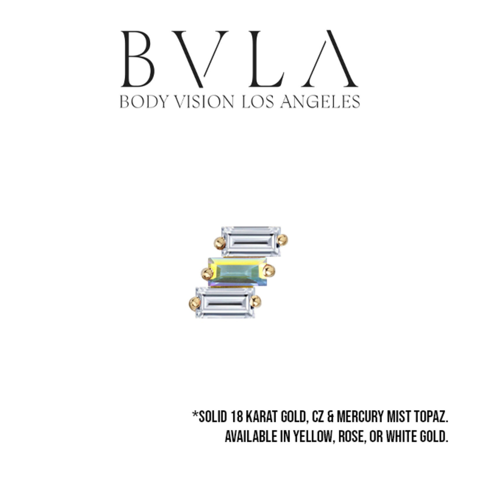 BVLA BVLA "Liara 3" threaded end with 2x 3x1.5 CZ baguette and 1x 3x1.5 mystic topaz baguette