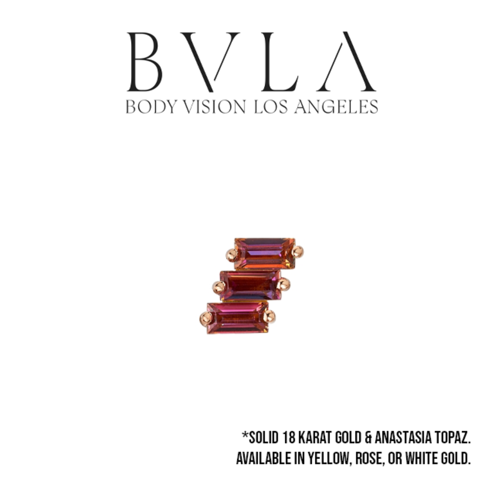 BVLA 16g BVLA 6.0x5.0mm "Liara 3" threaded end with 3x 3.0x1.5mm Anastasia Topaz baguette