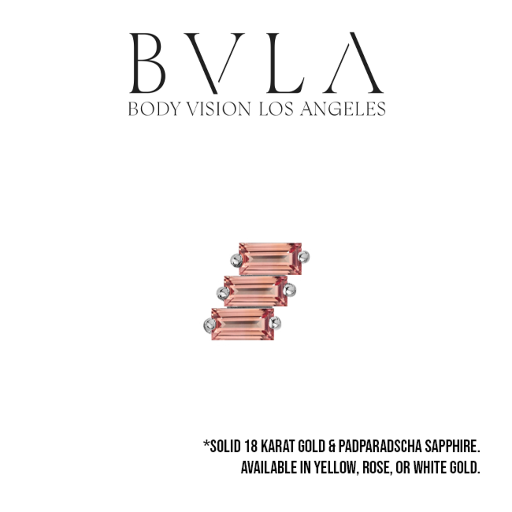 BVLA BVLA "Liara 3" threaded end with 3x 3x1.5 Padparadscha sapphire baguette