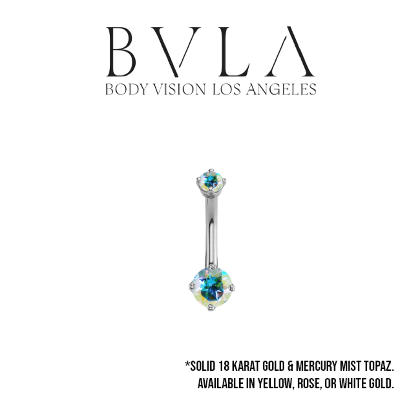 BVLA BVLA 14g "Classic Prong" navel curve with 5.0mm and 3.0mm Mercury Mist Topaz