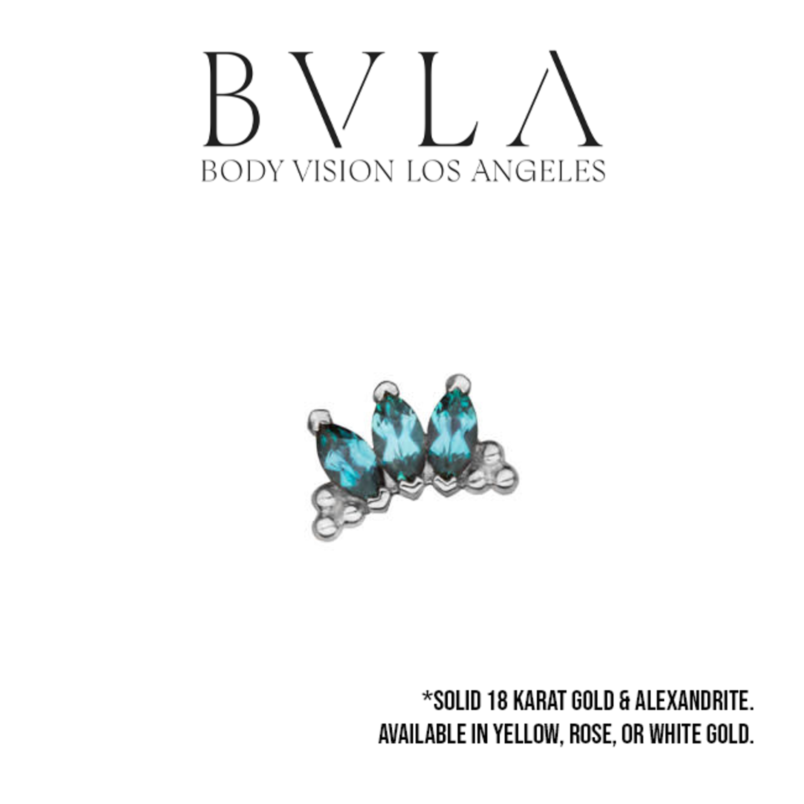 BVLA 16g BVLA 6.5x4.0mm "Mini Eloise - Marquise Panaraya" threaded end with 3x 3.0x1.5mm Chatham Alexandrite Marquise