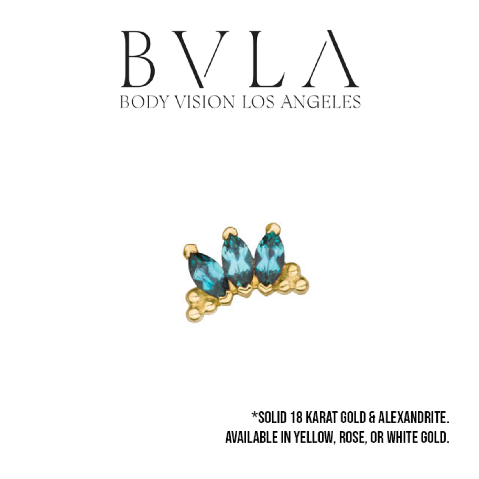BVLA 16g BVLA 6.5x4 "Mini Eloise - Marquise Panaraya" threaded end with 3x 3x1.5 Chatham Alexandrite marquise