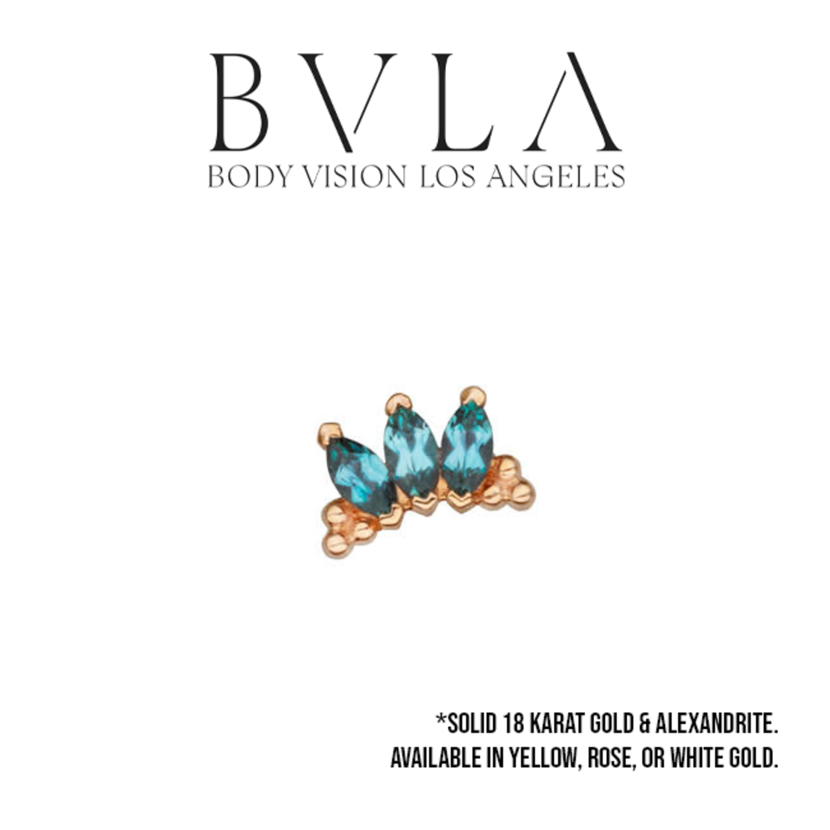 BVLA 16g BVLA 6.5x4.0mm "Mini Eloise - Marquise Panaraya" threaded end with 3x 3.0x1.5mm Chatham Alexandrite Marquise