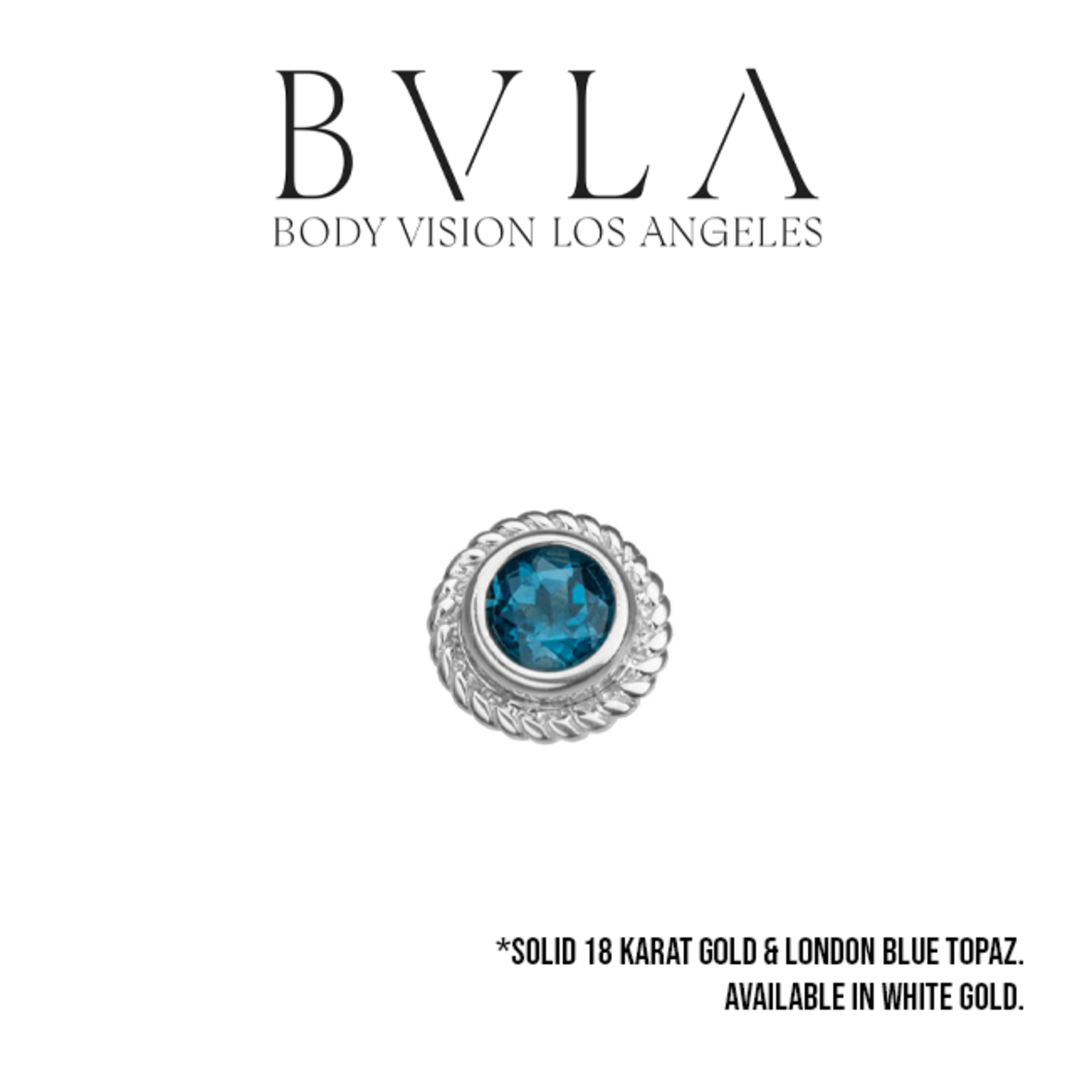 BVLA BVLA white gold 10.5 "Braided Choctaw" threaded end with London Blue Topaz