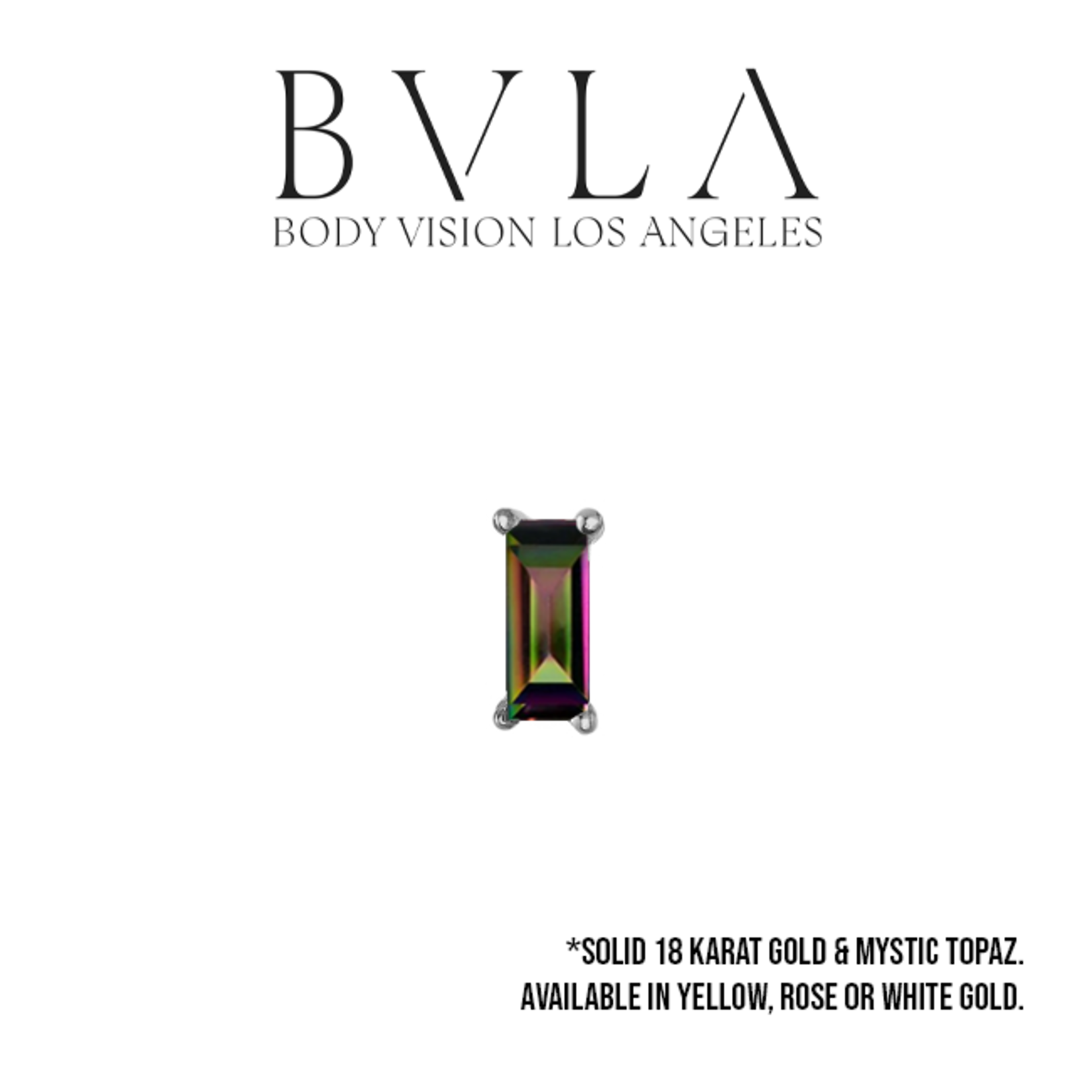 BVLA BVLA press fit prong baguette with 3x2 Mystic topaz