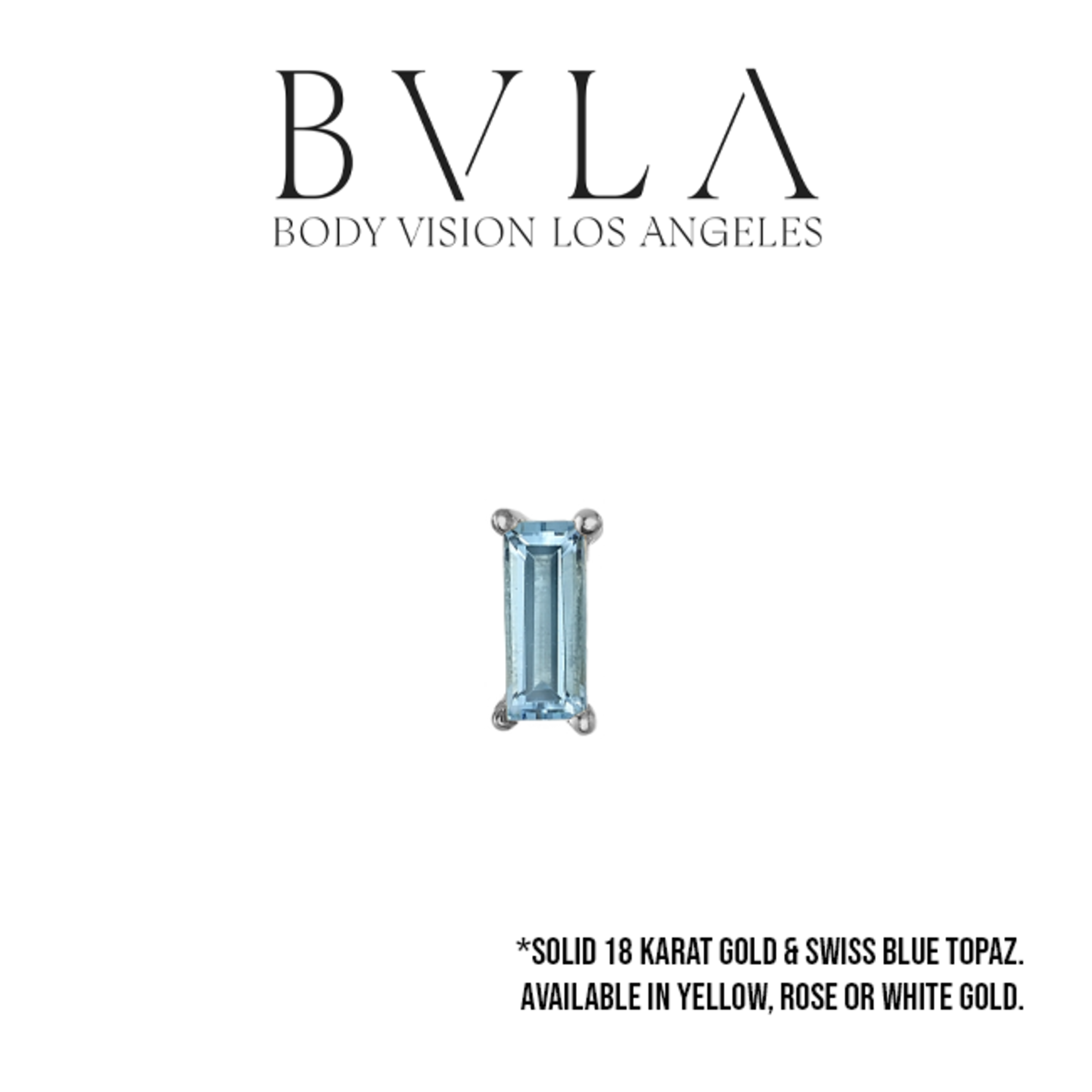 BVLA BVLA press fit prong baguette with 3x2 Swiss blue topaz