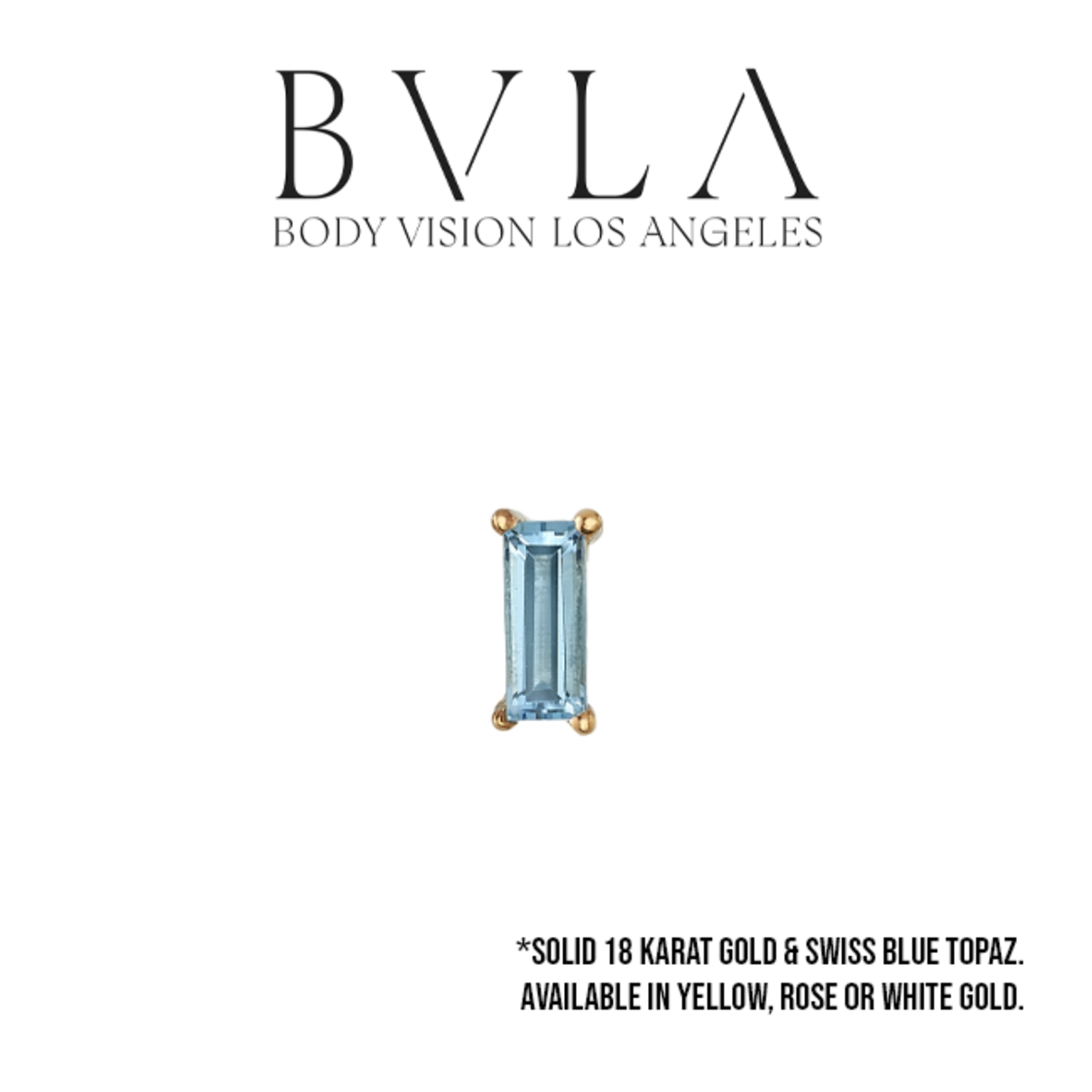BVLA BVLA press fit prong baguette with 3x2 Swiss blue topaz