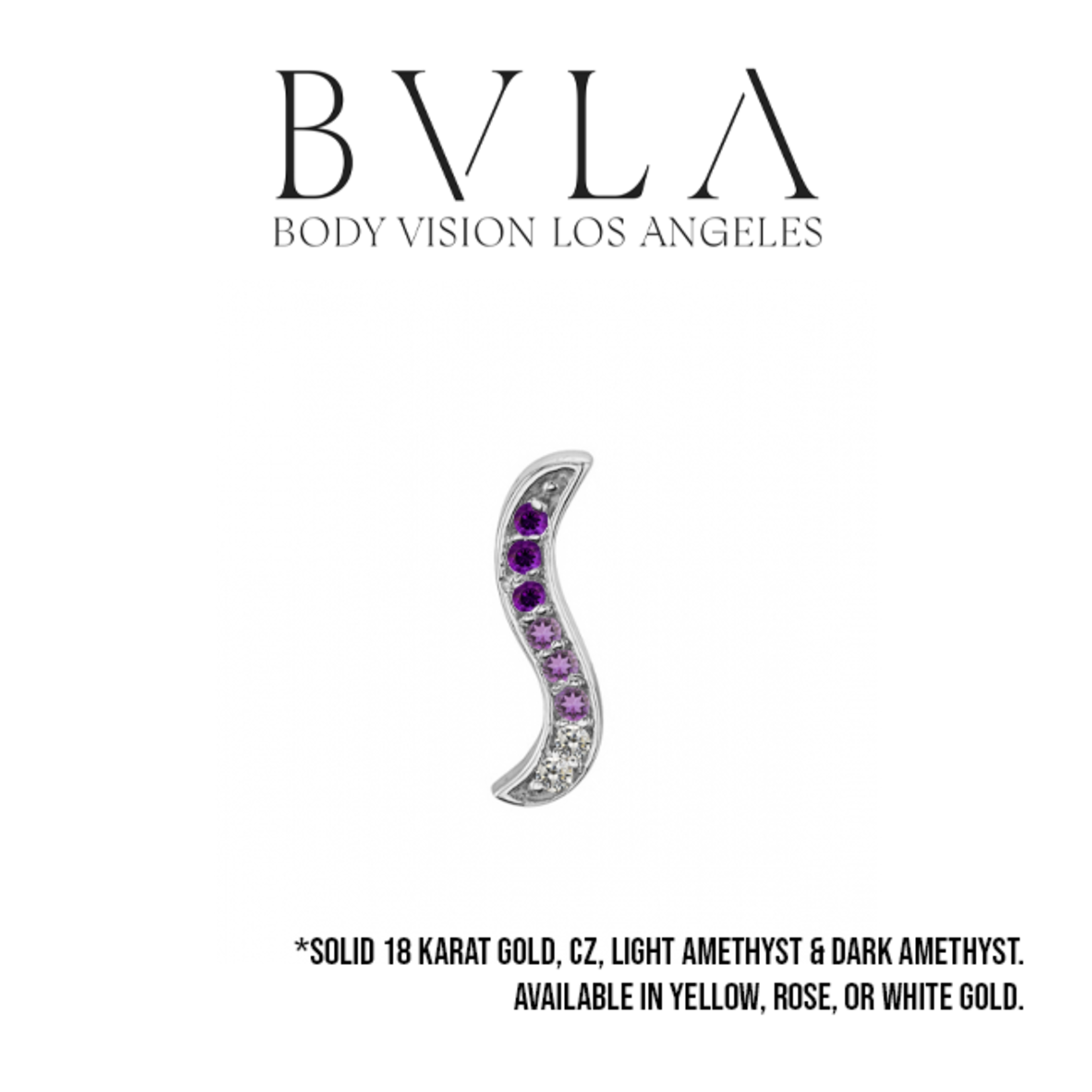 BVLA 16g BVLA 10.0mm "Alto Stratus" threaded end with 2x 1.0mm CZ, 3x 1.0mm AA Light Amethyst, and 3x 1.0mm AA Amethyst