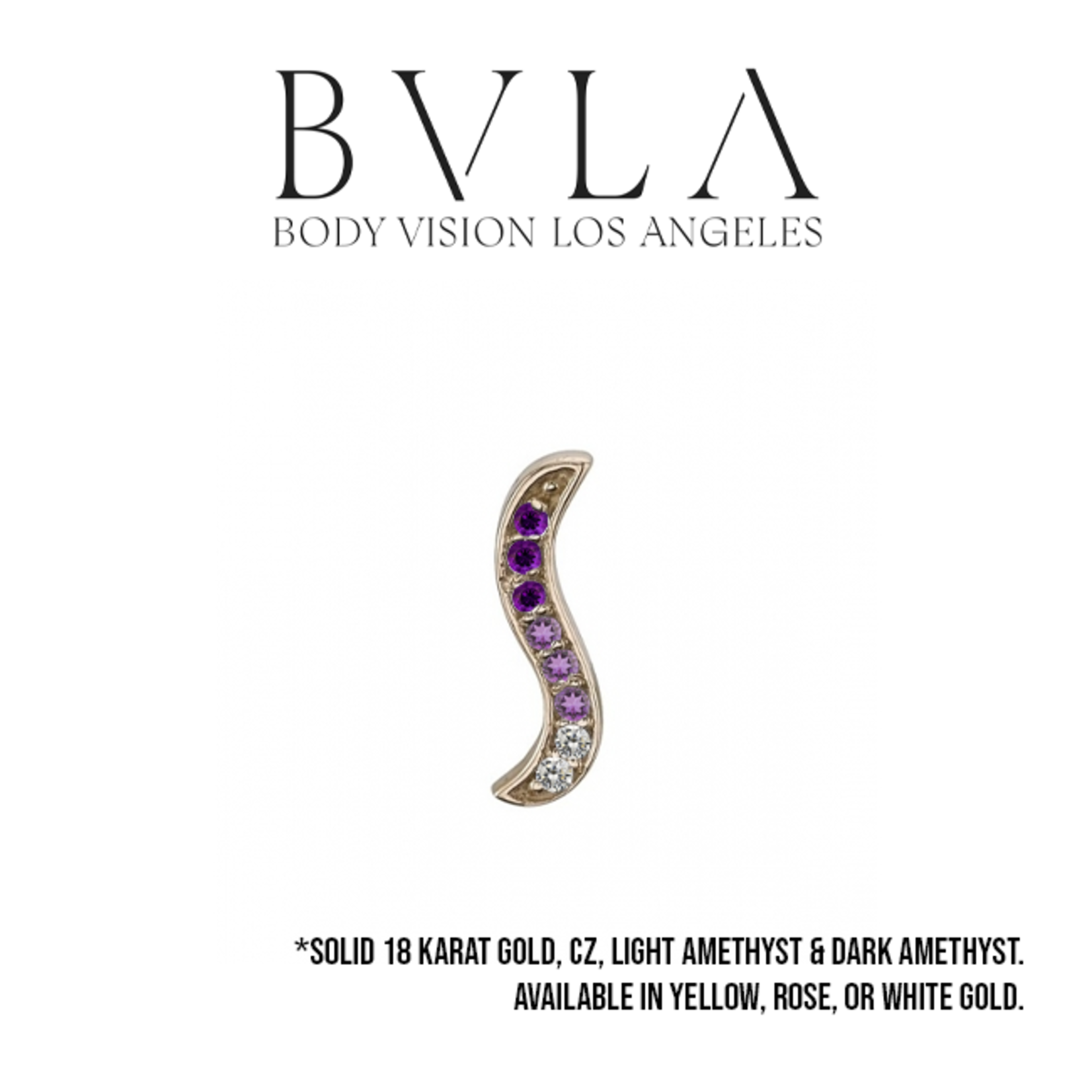BVLA 16g BVLA 10.0mm "Alto Stratus" threaded end with 2x 1.0mm CZ, 3x 1.0mm AA Light Amethyst, and 3x 1.0mm AA Amethyst