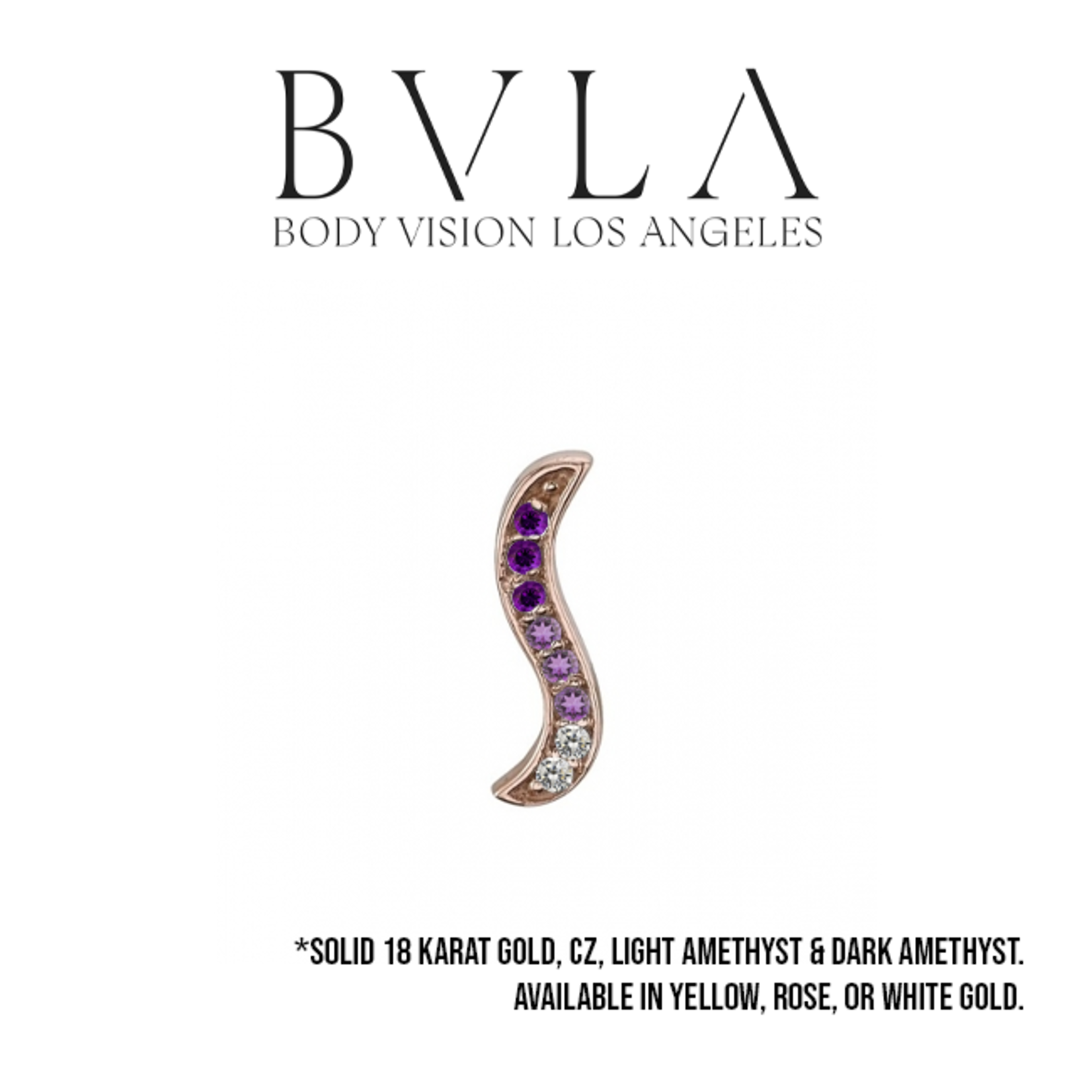 BVLA 16g BVLA 10.0mm "Alto Stratus" threaded end with 2x 1.0mm CZ, 3x 1.0mm AA Light Amethyst, and 3x 1.0mm AA Amethyst