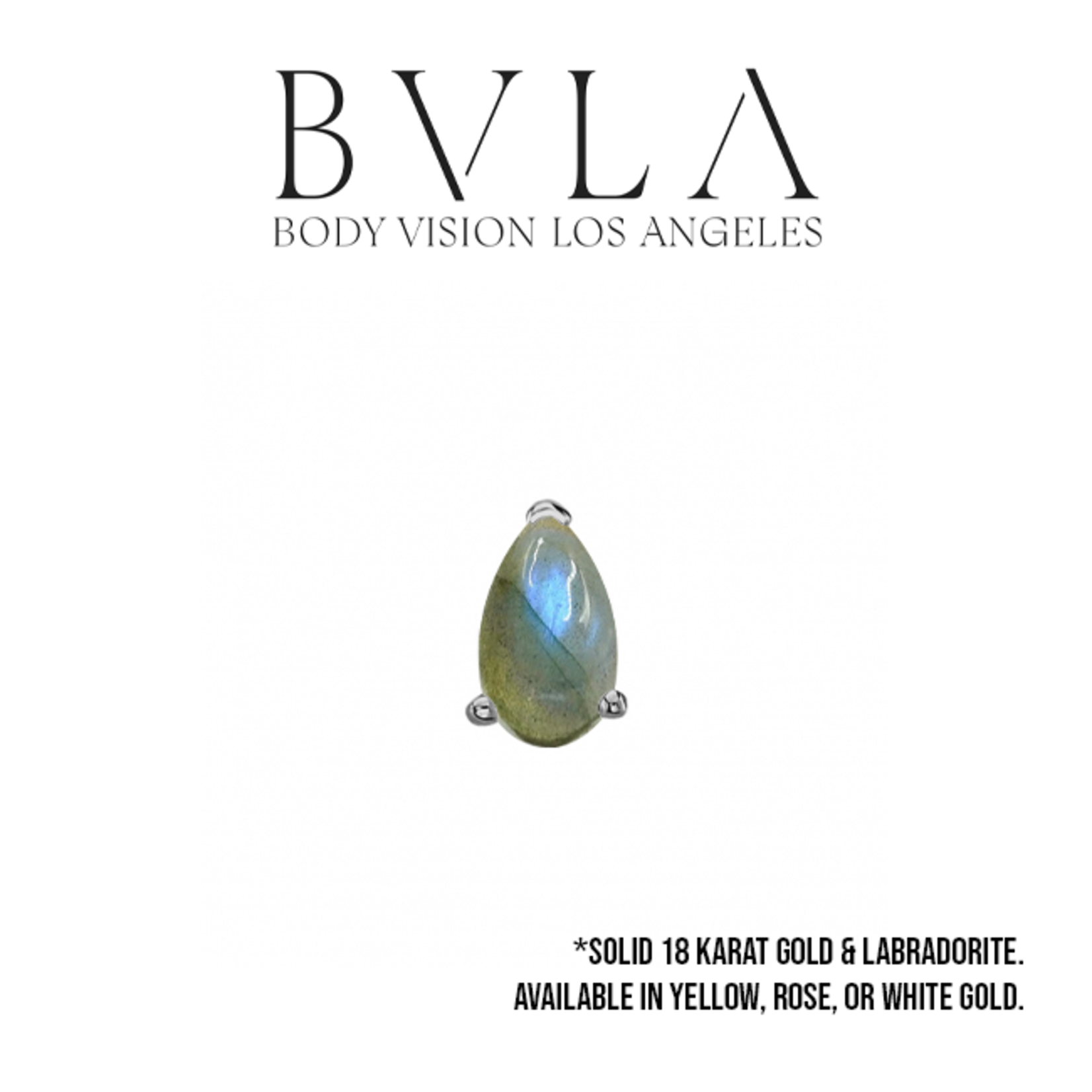 BVLA 16g BVLA "Cabochon Pear Prong" threaded end with 4x2.5 labradorite