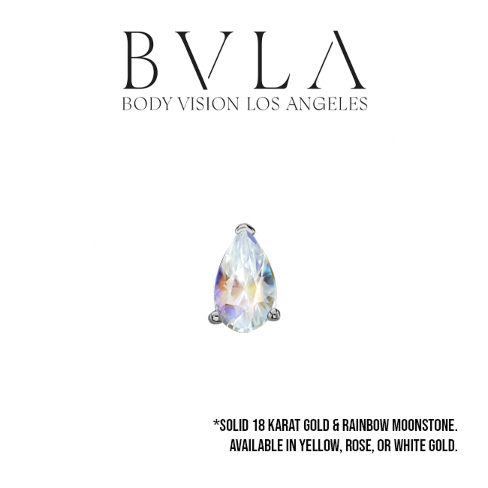 BVLA BVLA "Faceted Pear Prong" threaded end with 4x2.5 rainbow moonstone
