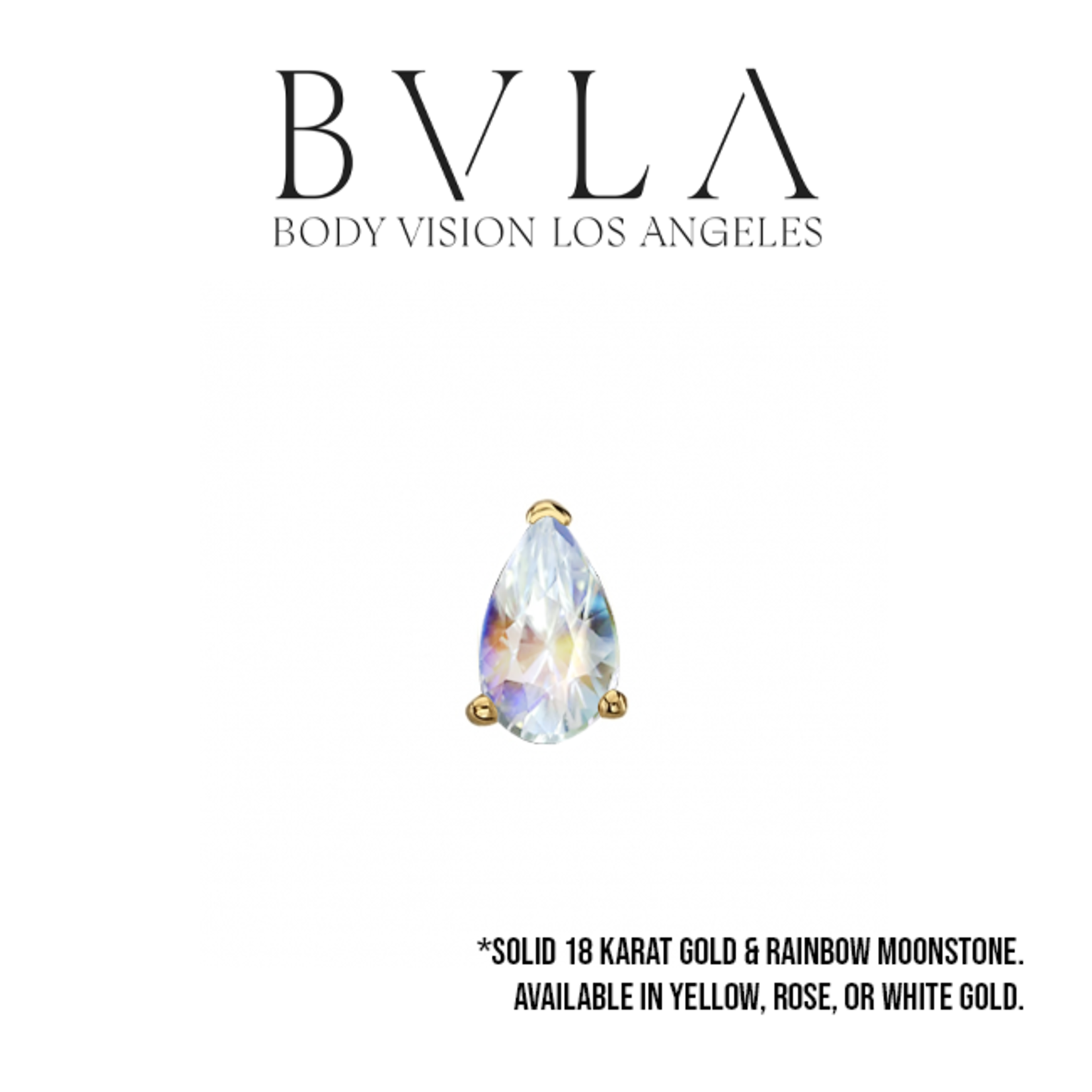 BVLA BVLA "Faceted Pear Prong" threaded end with 4x2.5 rainbow moonstone