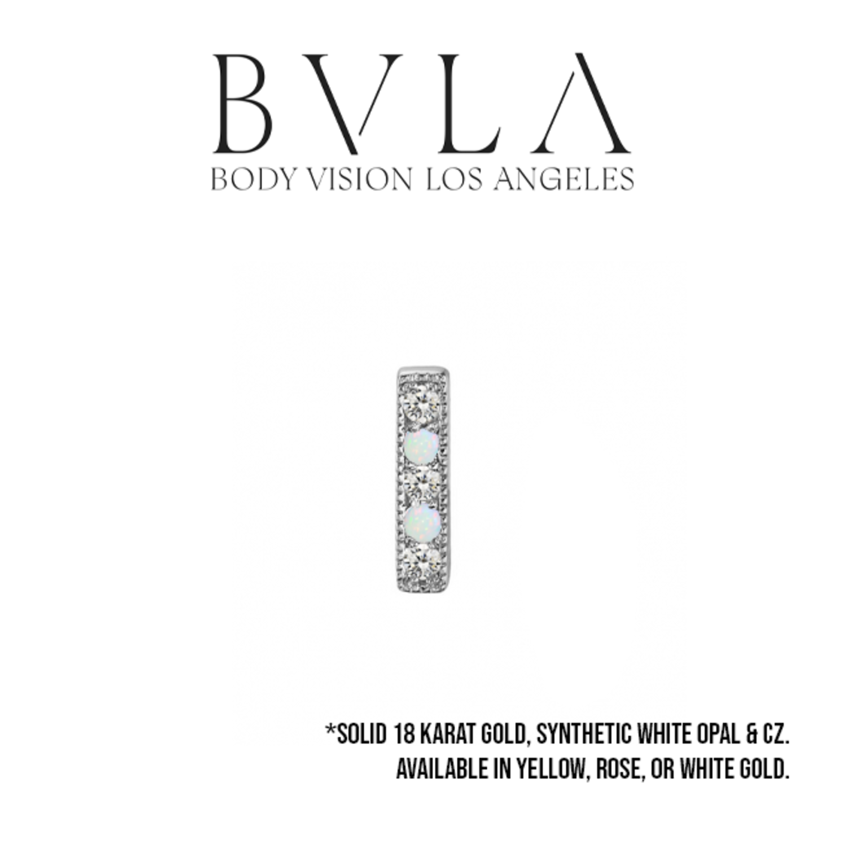 BVLA BVLA "5 Gem Milgrain Strip" threaded end with 1.5 CZ x3 & 1.5 synthetic white opal x2