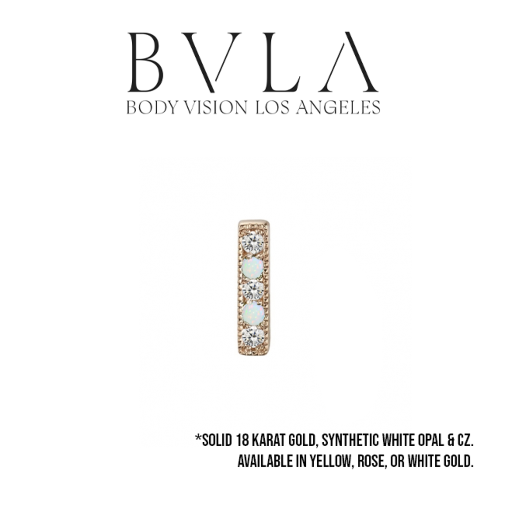 BVLA BVLA "5 Gem Milgrain Strip" threaded end with 1.5 CZ x3 & 1.5 synthetic white opal x2