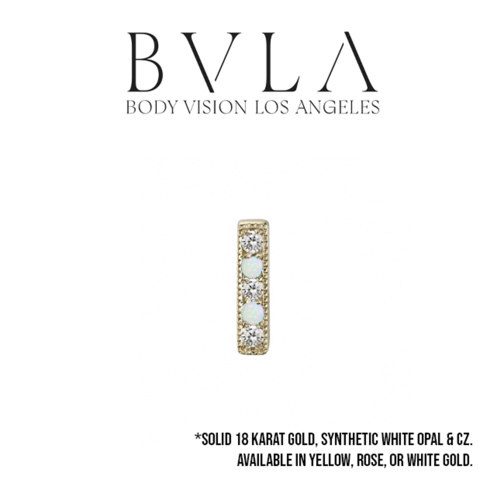 BVLA BVLA "5 Gem Milgrain Strip" threaded end with 1.5 CZ x3 & 1.5 synthetic white opal x2