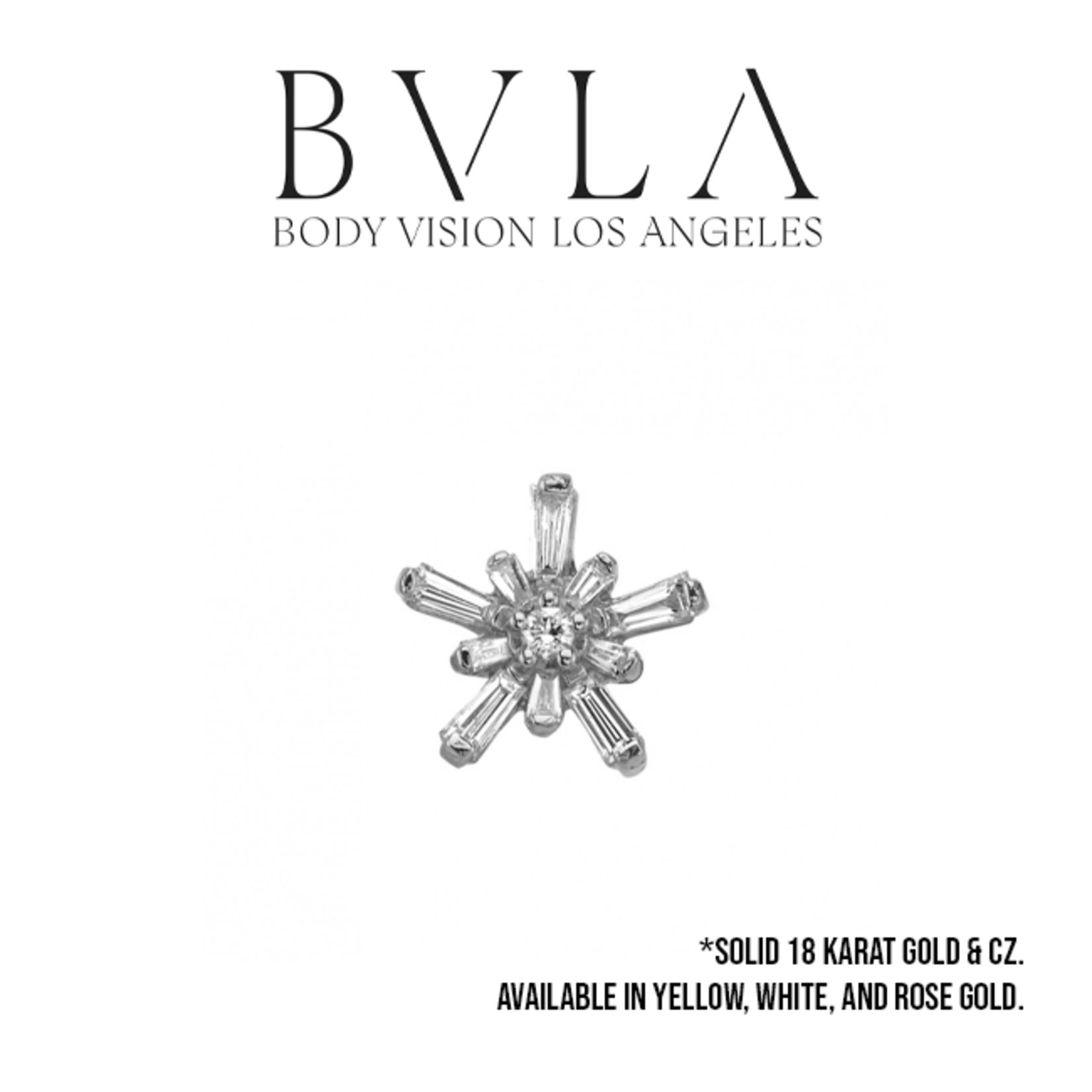 BVLA BVLA "Mini Nova" threaded end with 5x 2.5x1.3x1 Tapered CZ Baguettes, 5x 1.25x1x.75 Tapered CZ Baguette, and 1.5mm Center