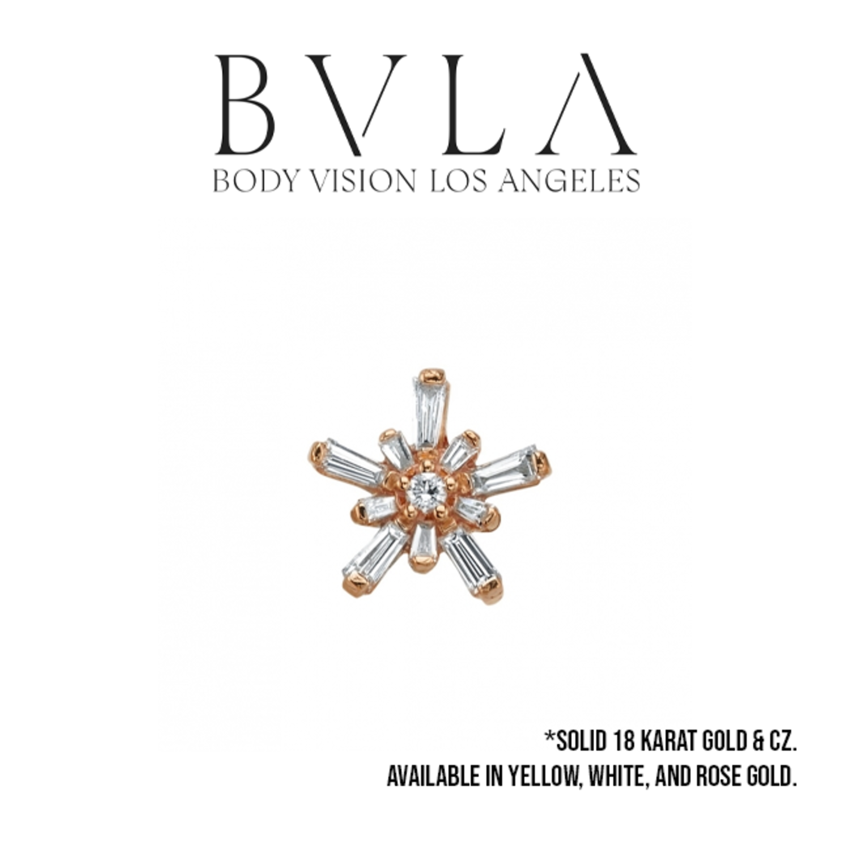 BVLA BVLA "Mini Nova" threaded end with 5x 2.5x1.3x1 Tapered CZ Baguettes, 5x 1.25x1x.75 Tapered CZ Baguette, and 1.5mm Center