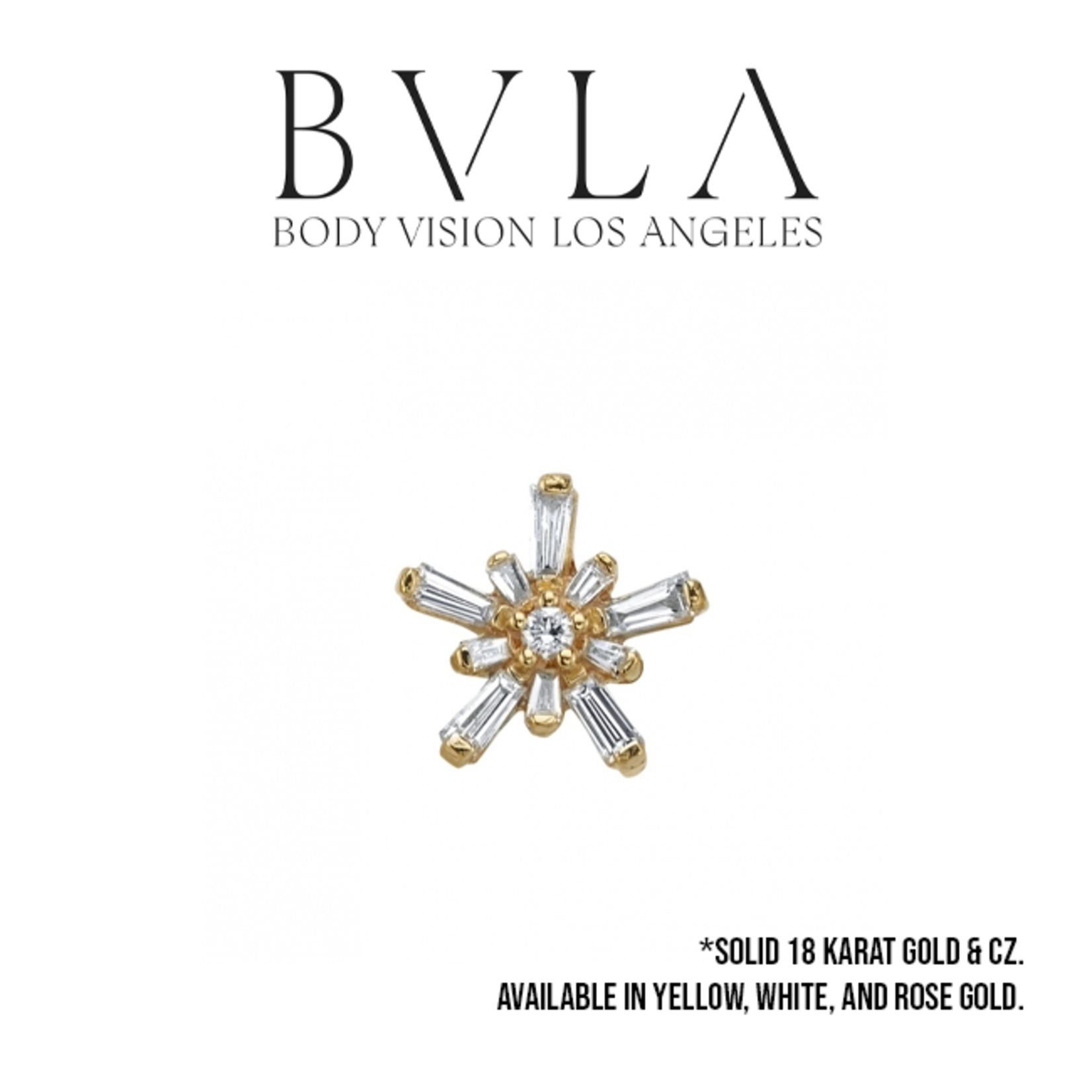 BVLA BVLA "Mini Nova" threaded end with 5x 2.5x1.3x1 Tapered CZ Baguettes, 5x 1.25x1x.75 Tapered CZ Baguette, and 1.5mm Center