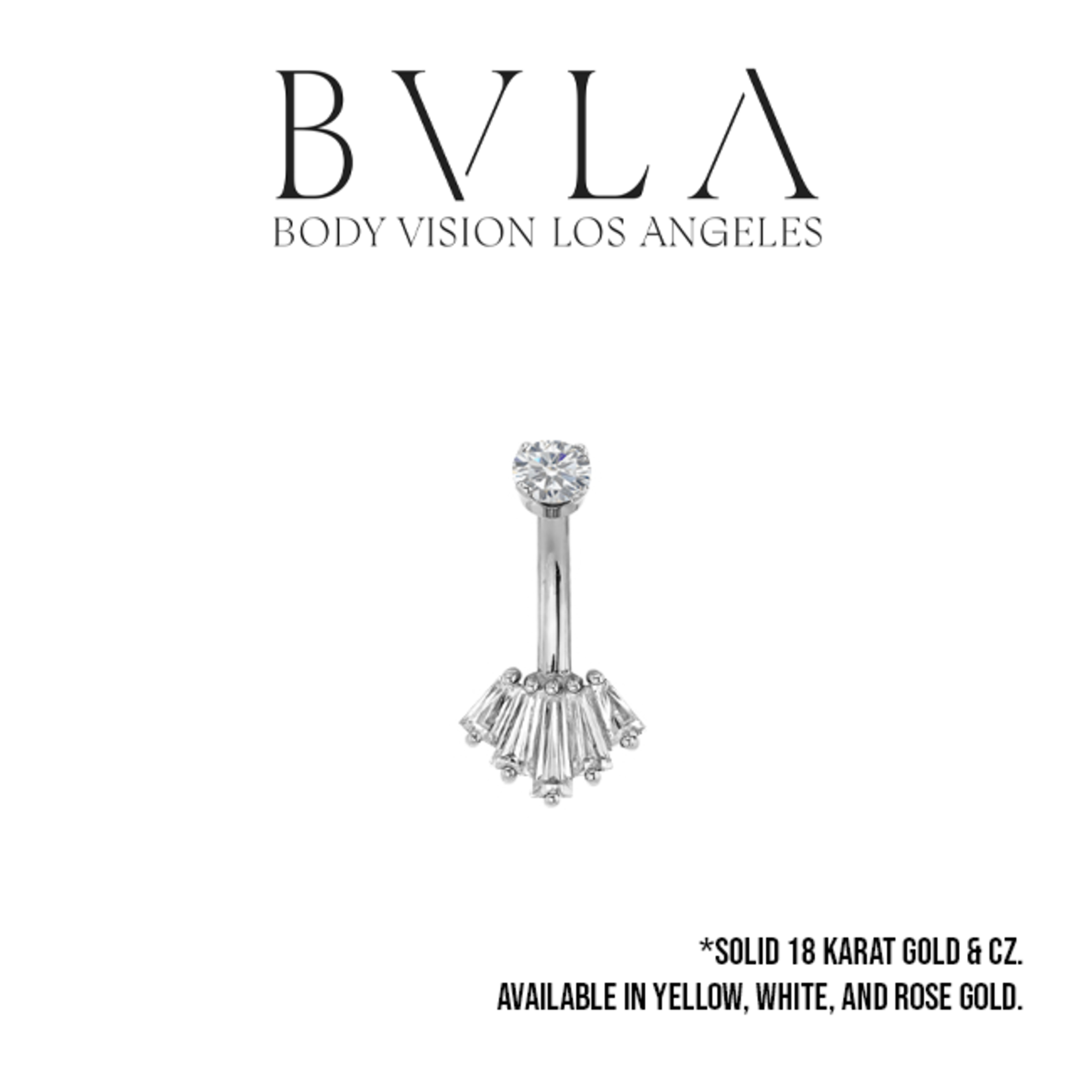 BVLA BVLA 16g "Oceane 5" curved barbell with 3x2x1 CZ baguette x2, 4x2x1 CZ baguette x2 and 5x2x1 CZ baguette x1