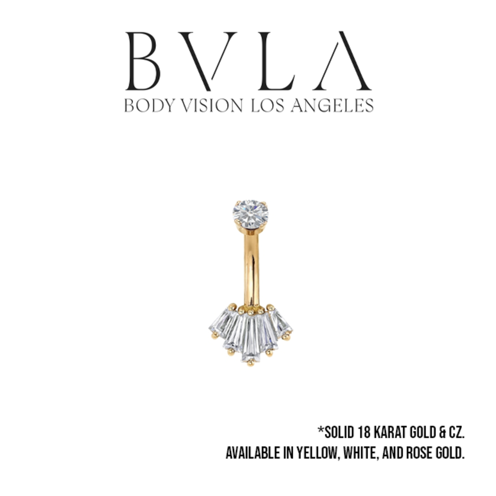 BVLA BVLA 16g "Oceane 5" curved barbell with 3x2x1 CZ baguette x2, 4x2x1 CZ baguette x2 and 5x2x1 CZ baguette x1