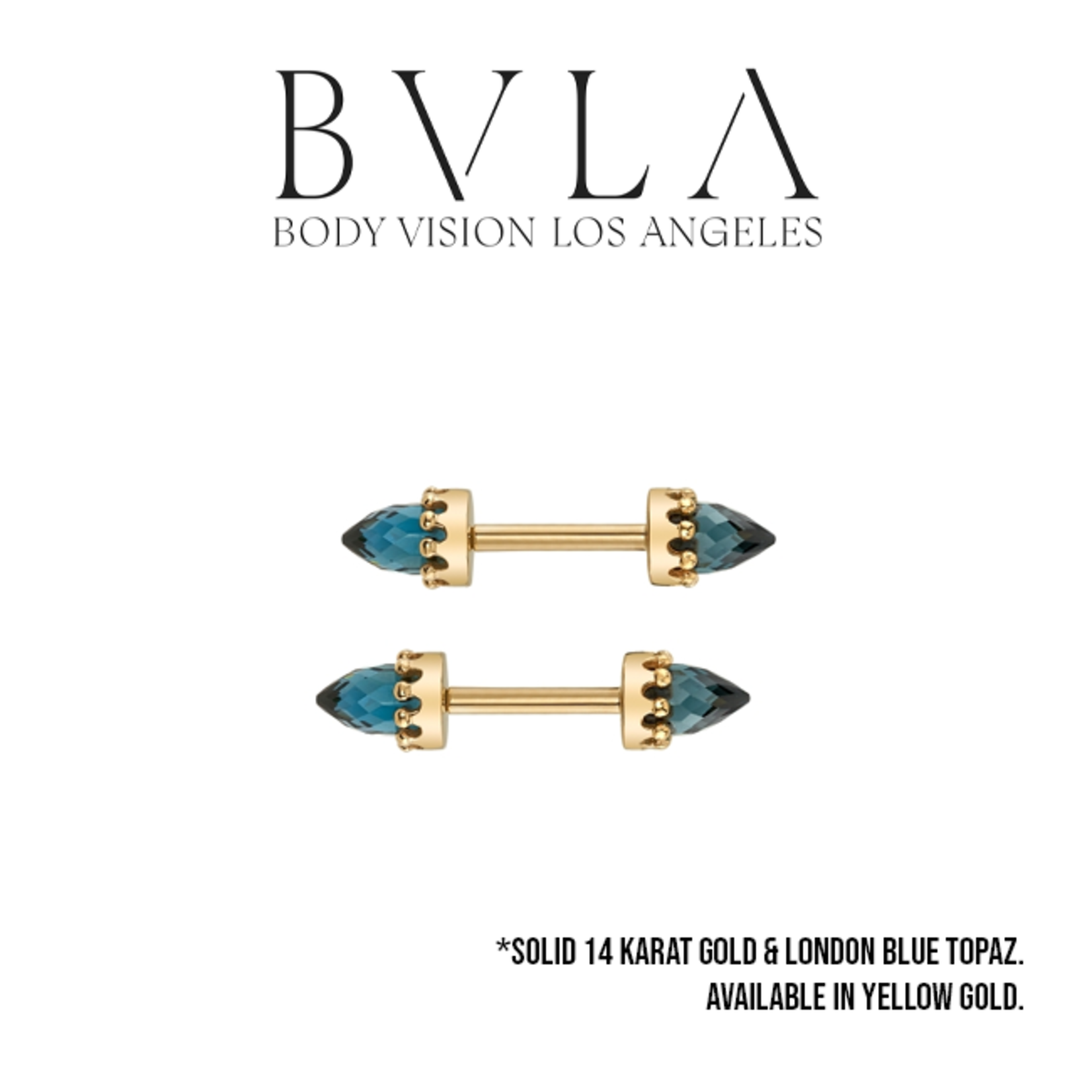 BVLA BVLA 12g "Cabochon Crown" press-fit barbell with 4x6 faceted London Blue Topaz Bullets - Sold as a pair.