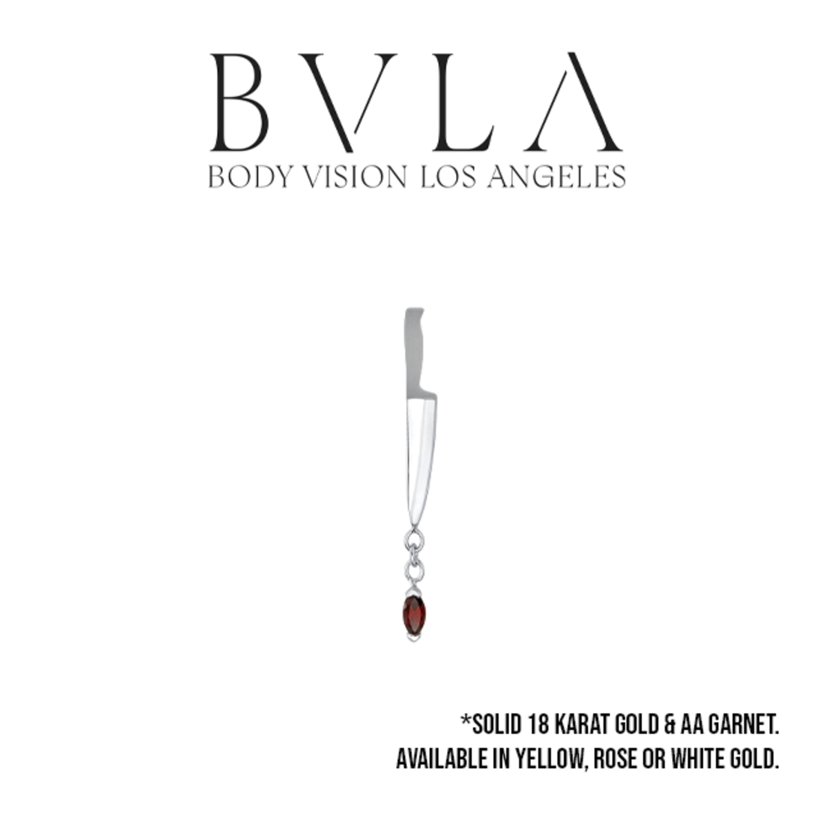 BVLA BVLA "Chef's Kiss" knife threaded end with sandblasted handle and 2.5x1.25 garnet marquise