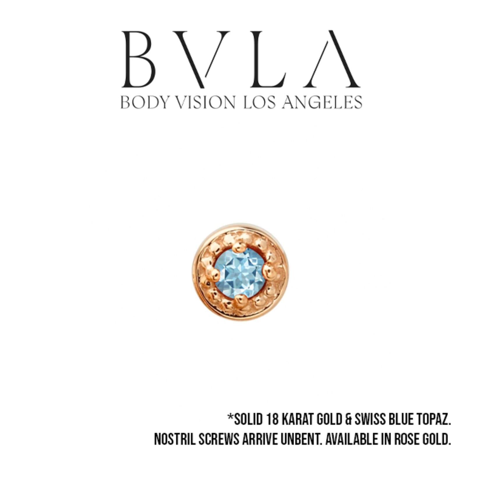 BVLA BVLA 18g "Milgrain Prong" nostril screw with Swiss blue topaz