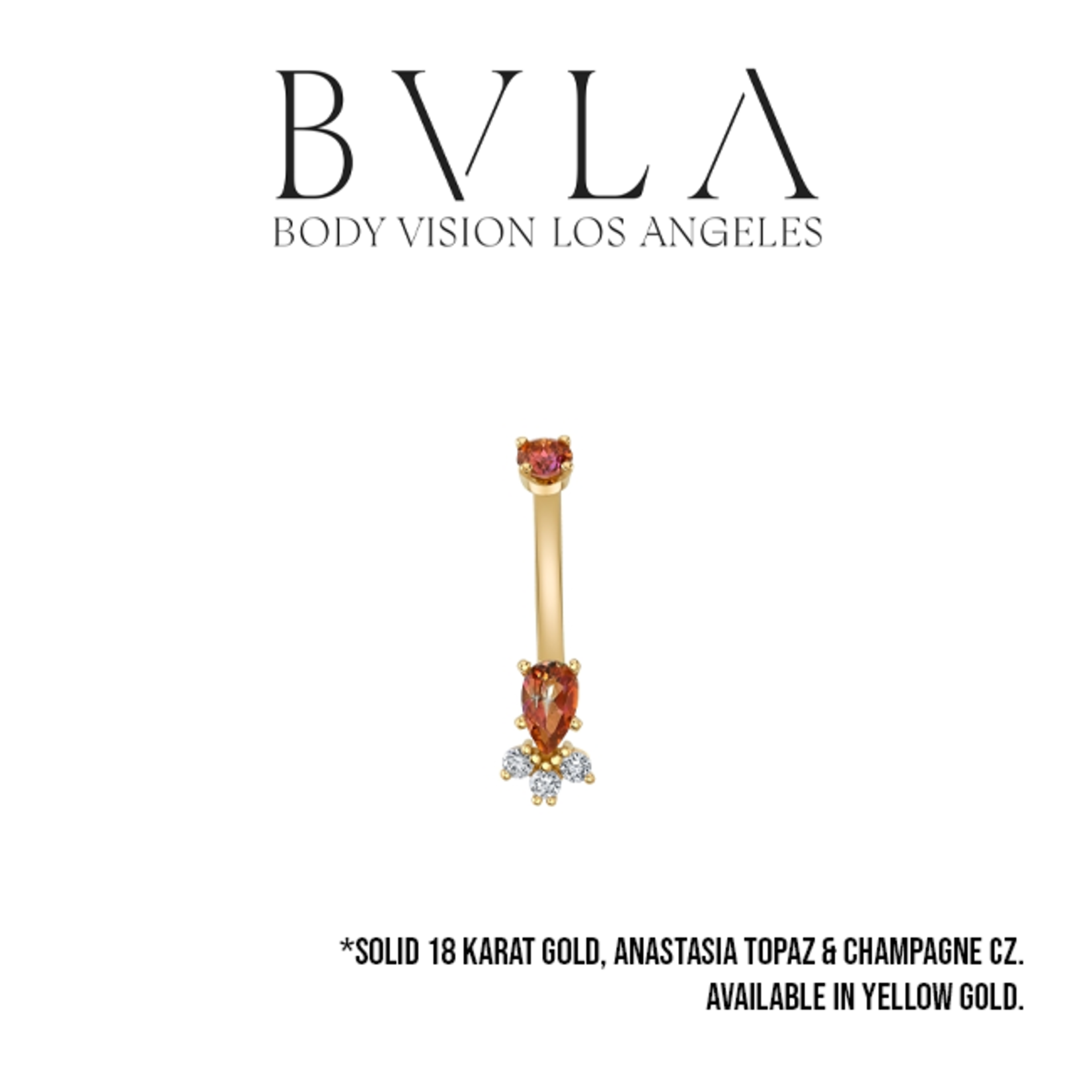 BVLA BVLA 14g 3/8 "Pear Prong" navel curve with 3.0 Anastasia topaz top, 5x3 Anastasia topaz pear, and 3x 1.75 CZ accents