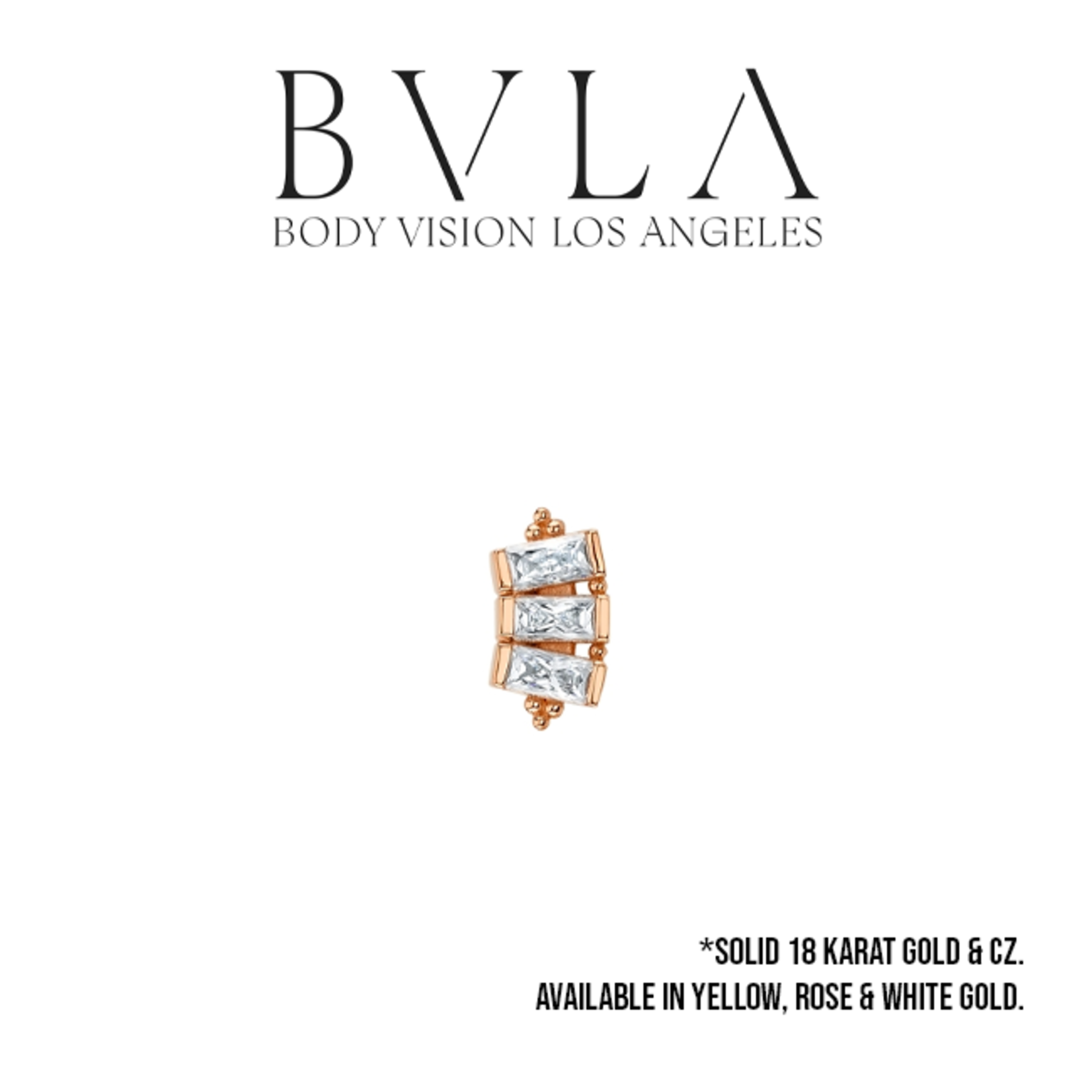 BVLA BVLA 10x7 "3 Gem Panaraya Baguette" threaded end with 3x 4x2 CZ baguette