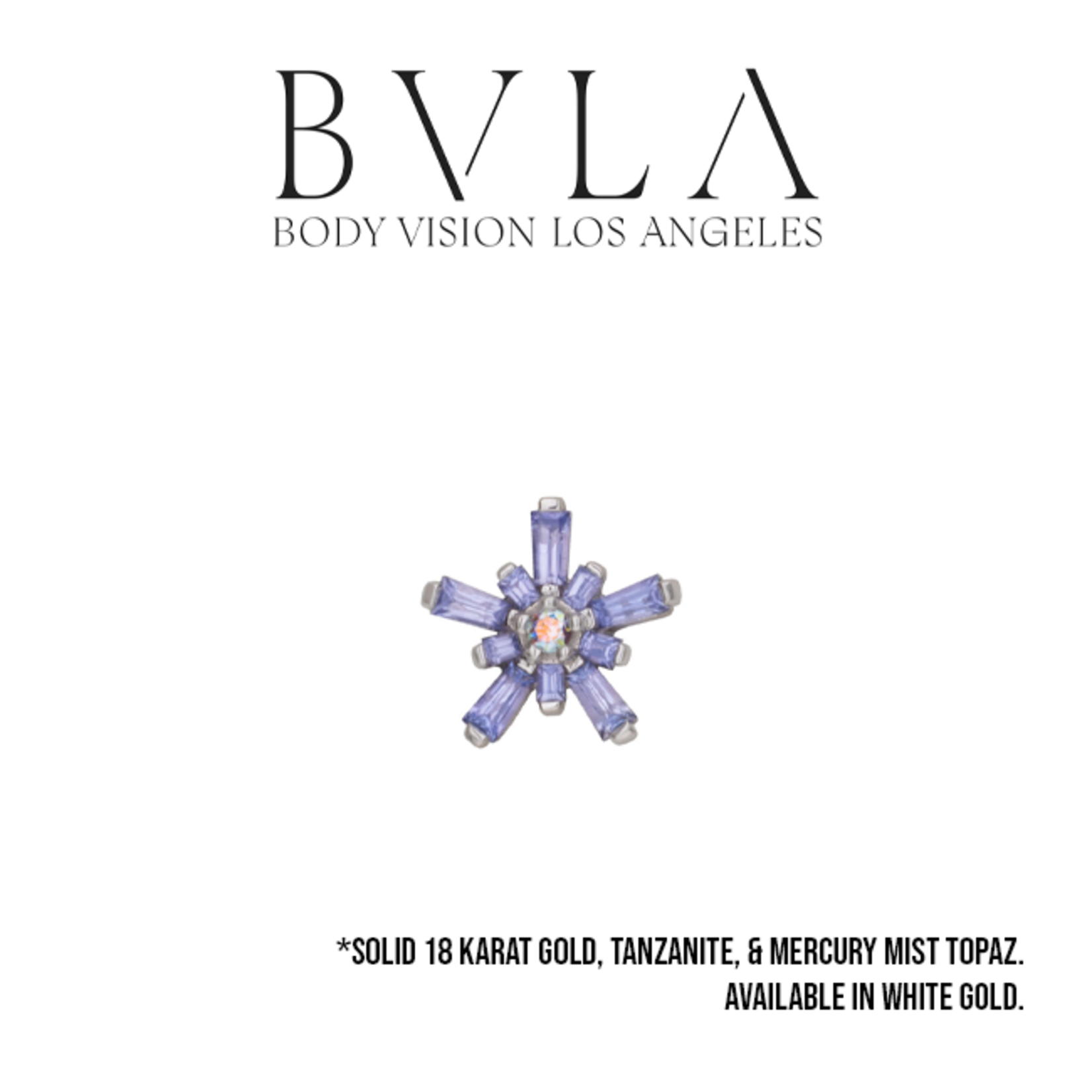 BVLA BVLA "MiniNova" threaded end with 5x 2.5x1.3x1 Tapered Tanzanite Baguettes, 5x 1.25x1x.75 Tapered Tanzanite Baguette, and 1.5mm mercury mist topaz