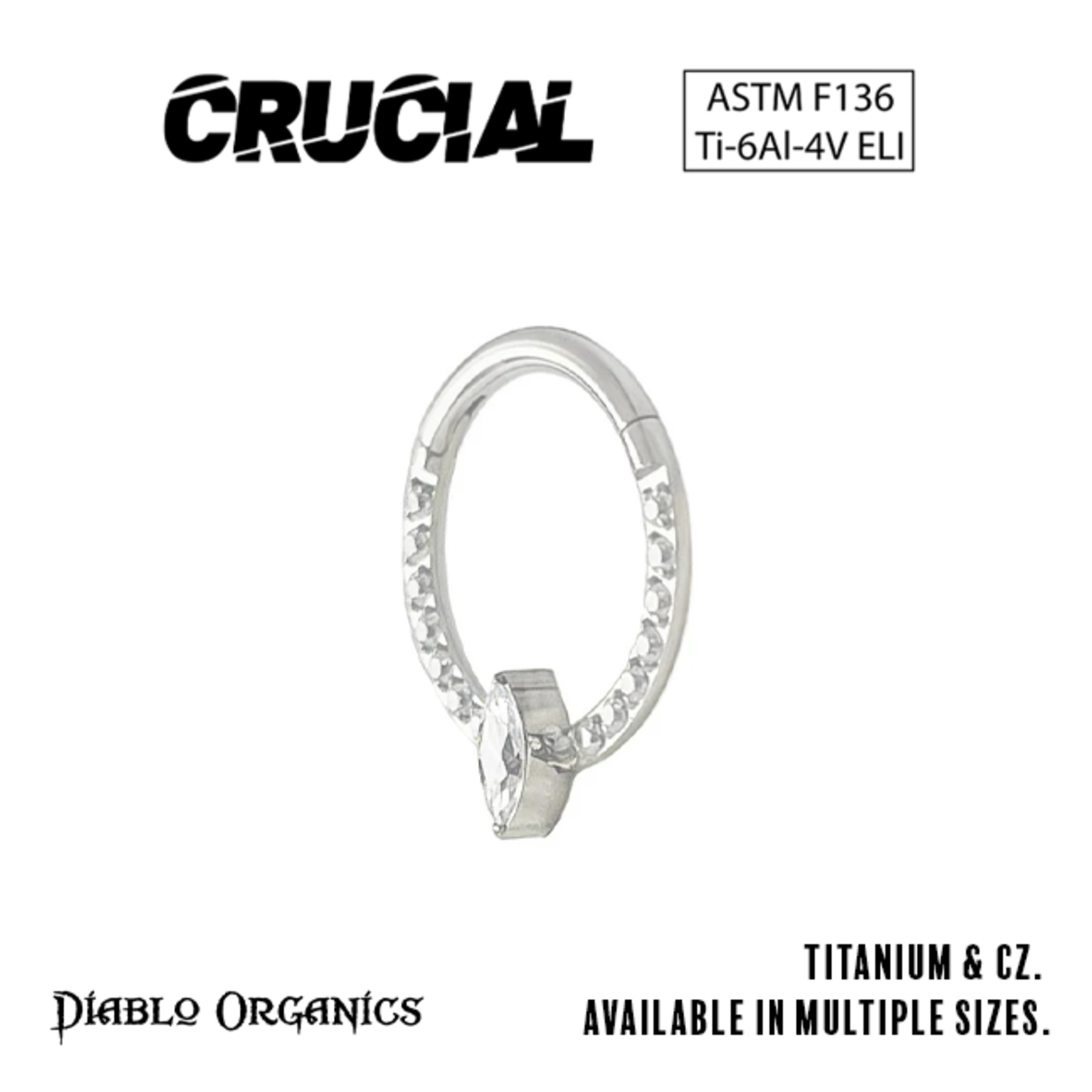 Crucial by Diablo Organics Crucial by Diablo Organics 16g titanium "Marquise Captive" clicker with CZ