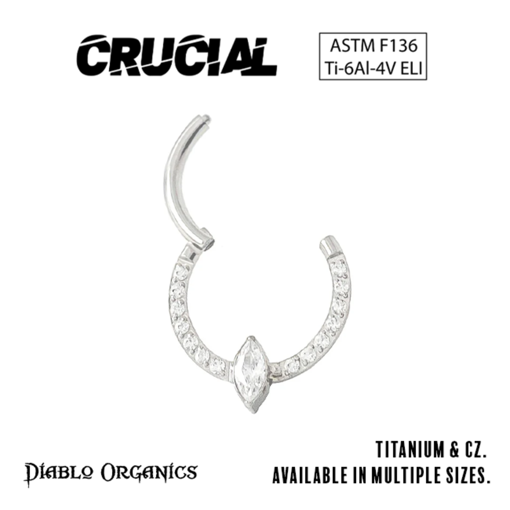 Crucial by Diablo Organics Crucial by Diablo Organics 16g titanium "Marquise Captive" clicker with CZ