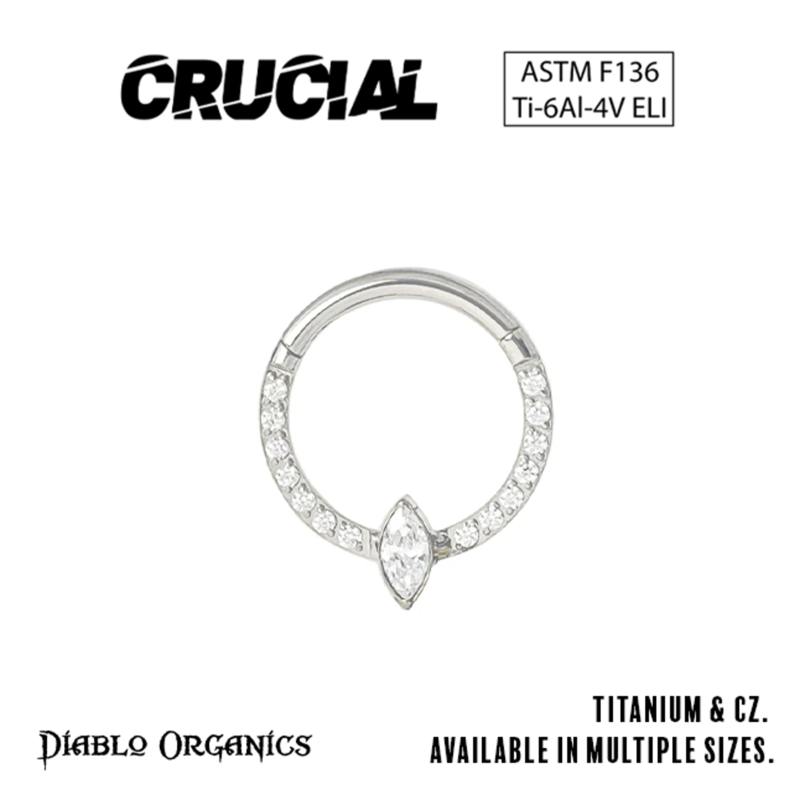 Crucial by Diablo Organics Crucial by Diablo Organics 16g titanium "Marquise Captive" clicker with CZ
