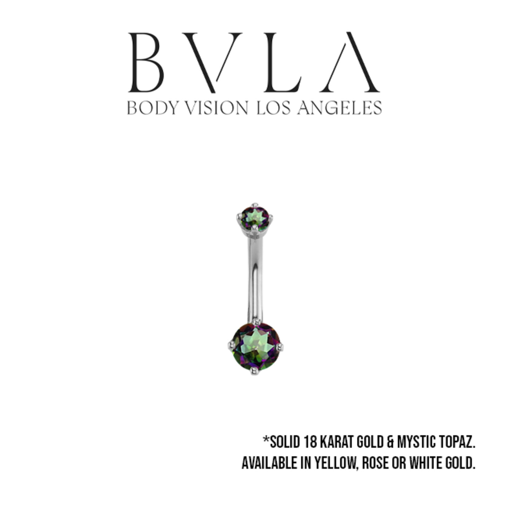 BVLA 14g 7/16 BVLA "Classic Prong" navel curve with 5.0 and 3.0  Mystic Topaz