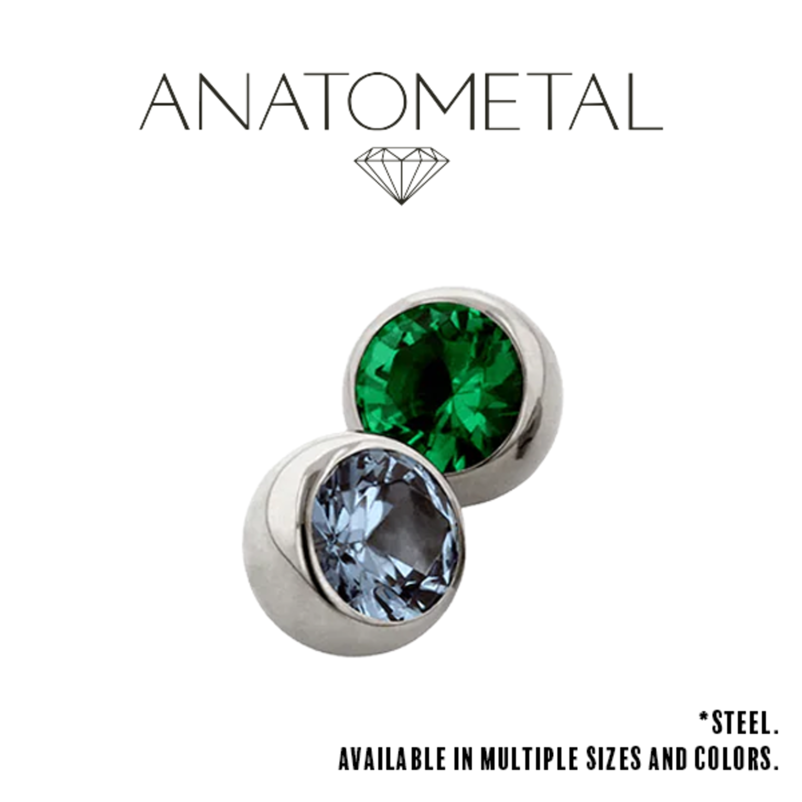 Anatometal Anatometal 12g steel threaded gem ball with faceted stone