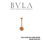 BVLA BVLA Rose Gold 14g "Tapered Classic Bezel" Navel Curve with Zawadi Sapphire