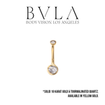 BVLA BVLA Yellow Gold 14g "Tapered Classic Bezel" Navel Curve with Tourmalinated Quartz