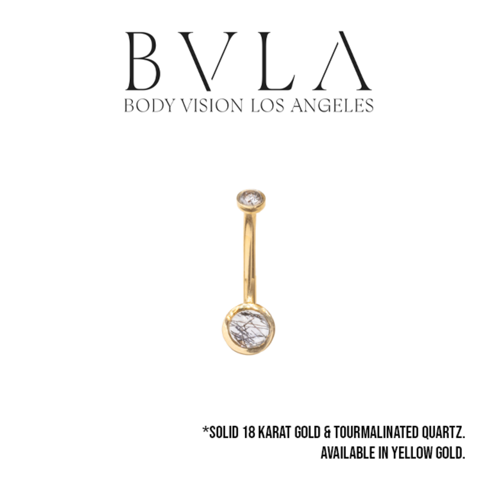 BVLA BVLA Yellow Gold 14g "Classic Tapered Bezel" navel curve with 3.0mm and 5.0mm Tourmalinated Quartz