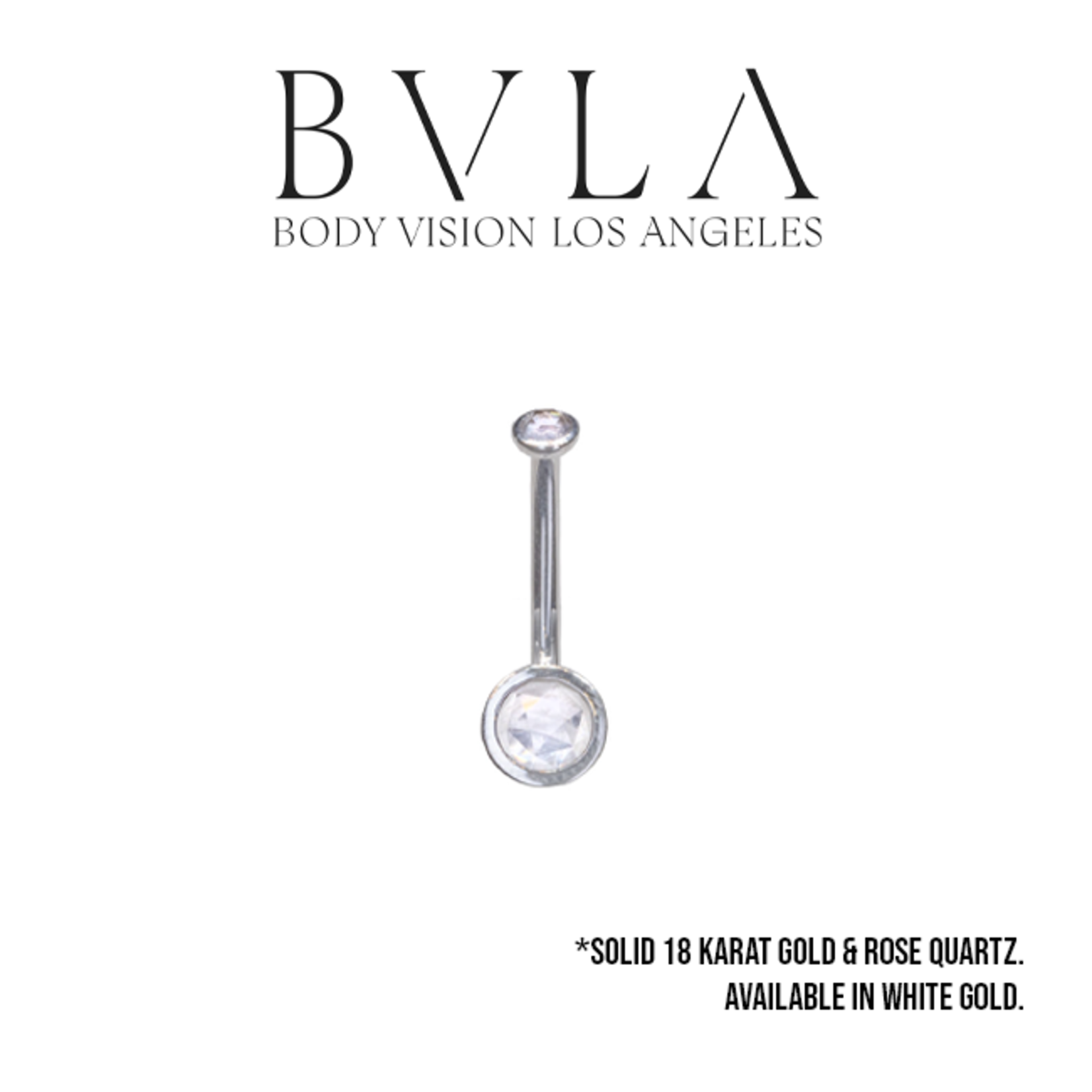 BVLA BVLA 14g 7/16 classic bezel navel curve with 3.0 and 5.0 rose-cut rose quartz