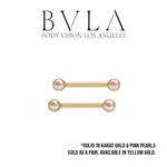 BVLA BVLA Yellow Gold 12g "Bezel Bell" Barbells with Pink Pearls. Sold as a pair