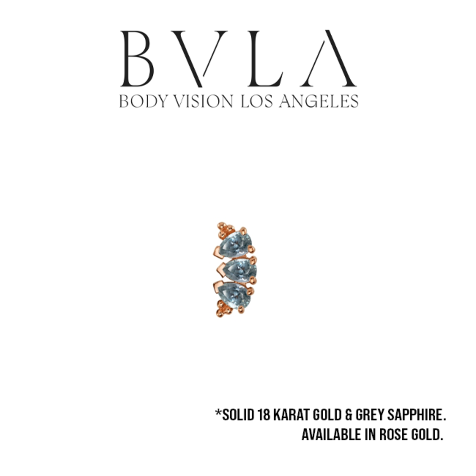 BVLA BVLA 16g "3 Gem Pear Panaraya" threaded end with 3x 4x2.5 Grey Sapphire